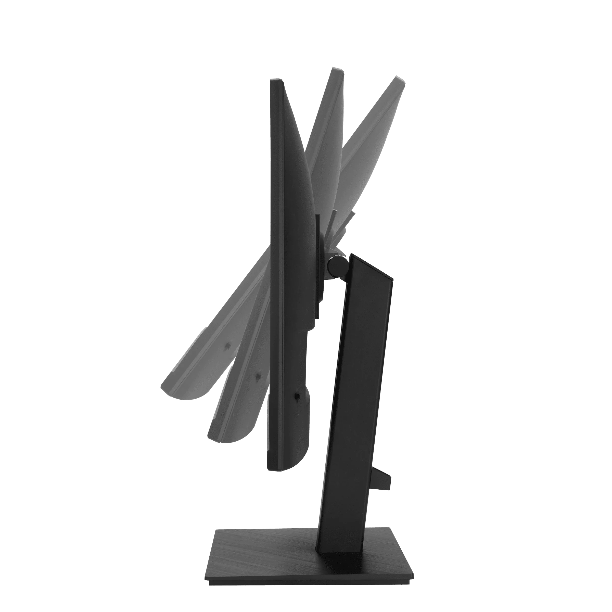 Czarny monitor z regulowanym pochyleniem. Widok z boku z różnymi kątami.