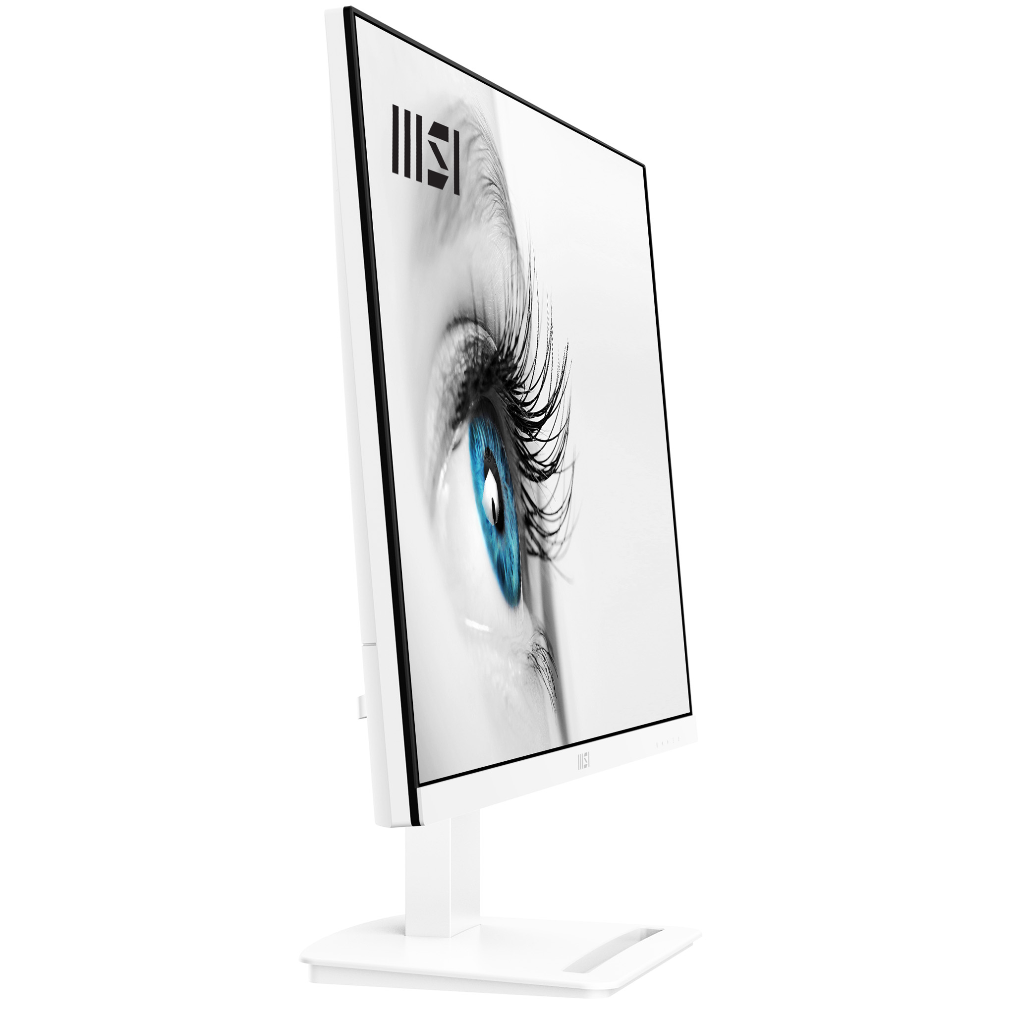 Un monitor blanco con una imagen de un ojo en la pantalla.