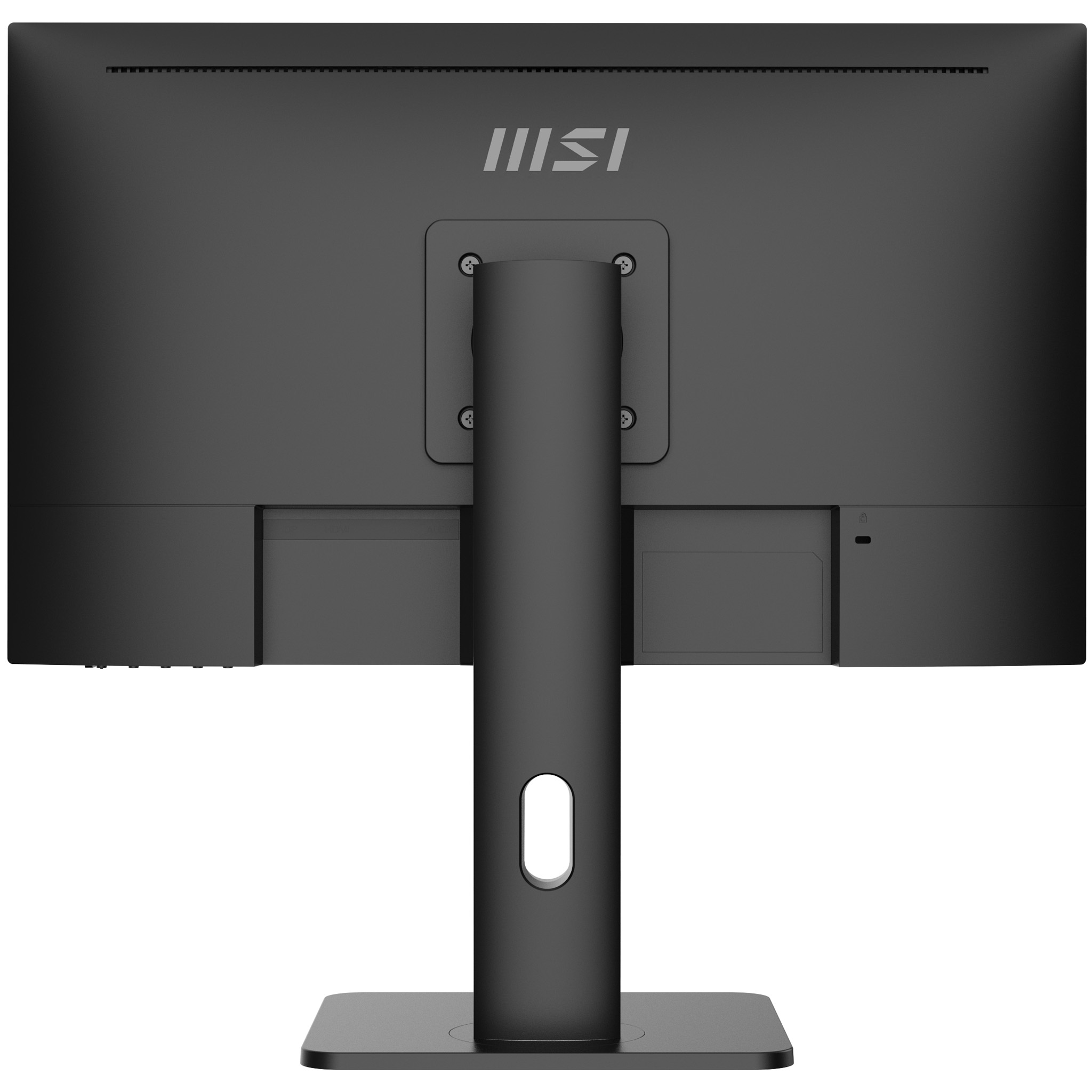 La parte trasera de un monitor de computadora negro.