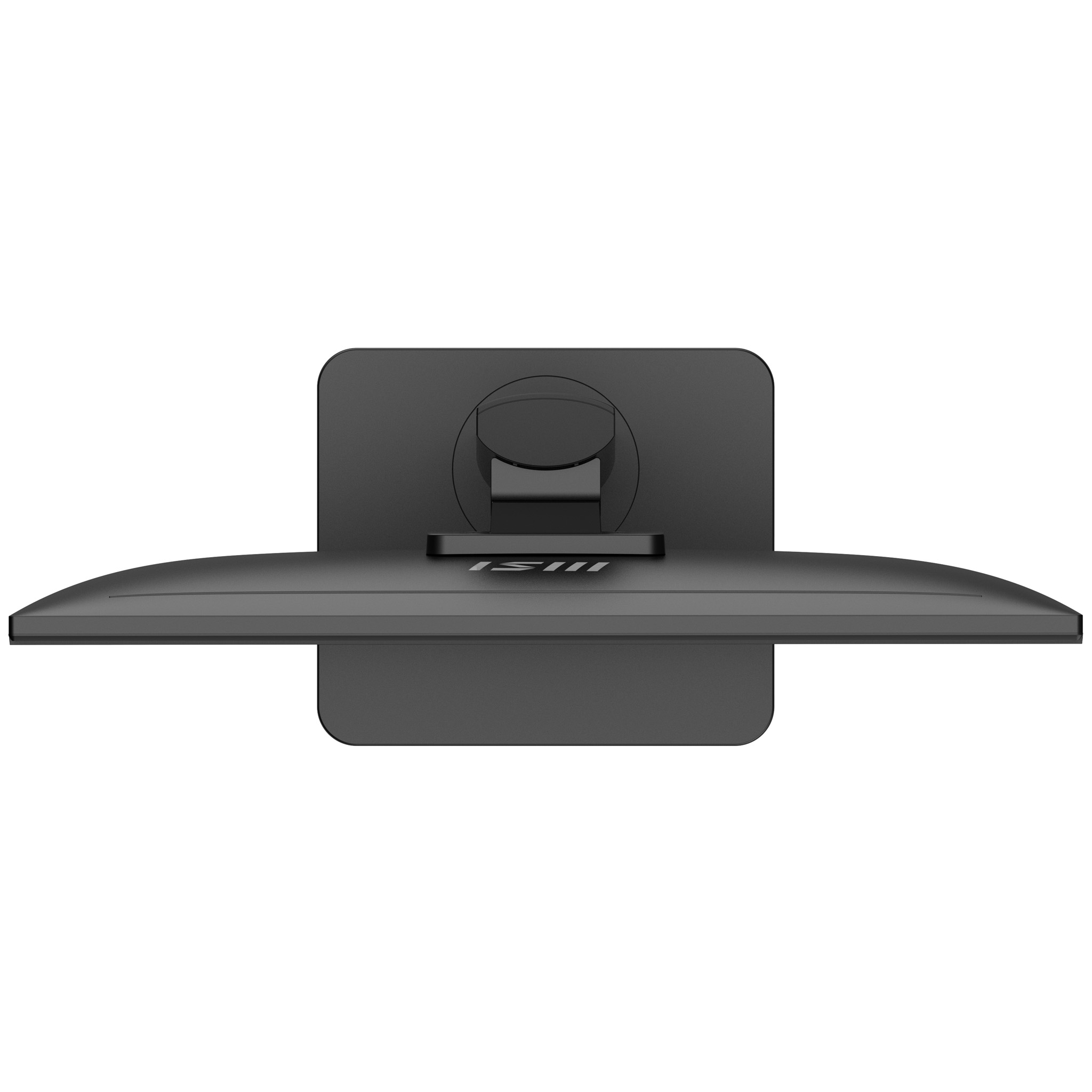 Vista superior de un monitor negro que muestra la parte trasera y el soporte.