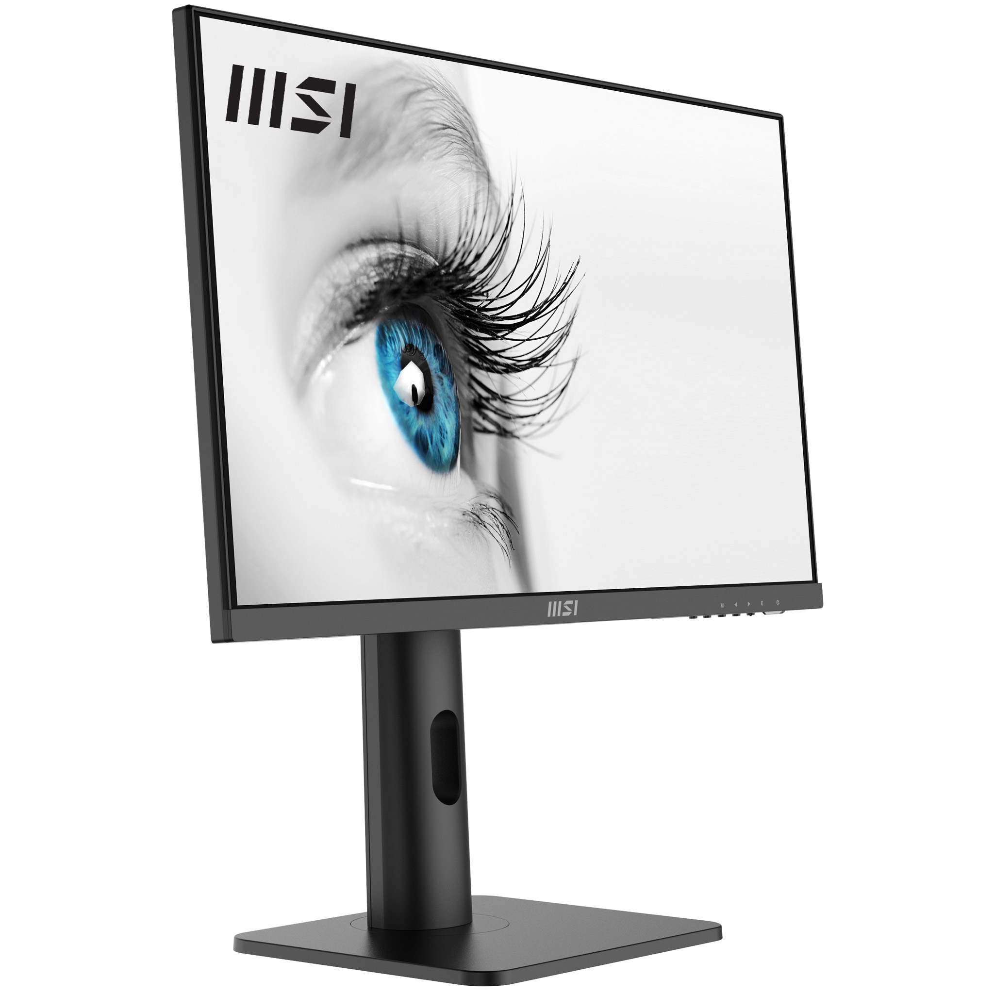 Monitor con imagen de ojo, la marca MSI, sobre fondo blanco.