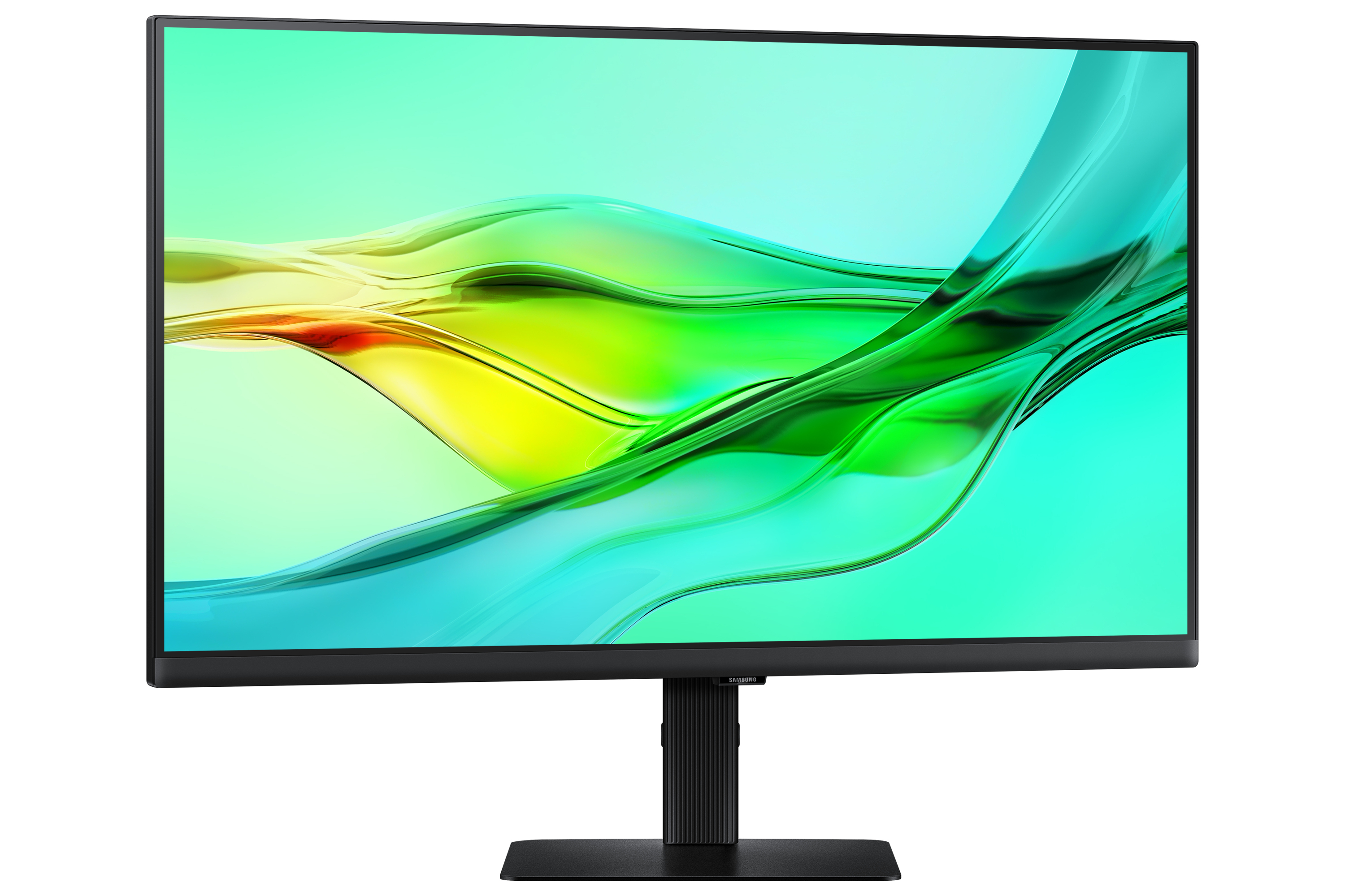 Monitor z zakrzywionym ekranem, gradient zielono-żółty.