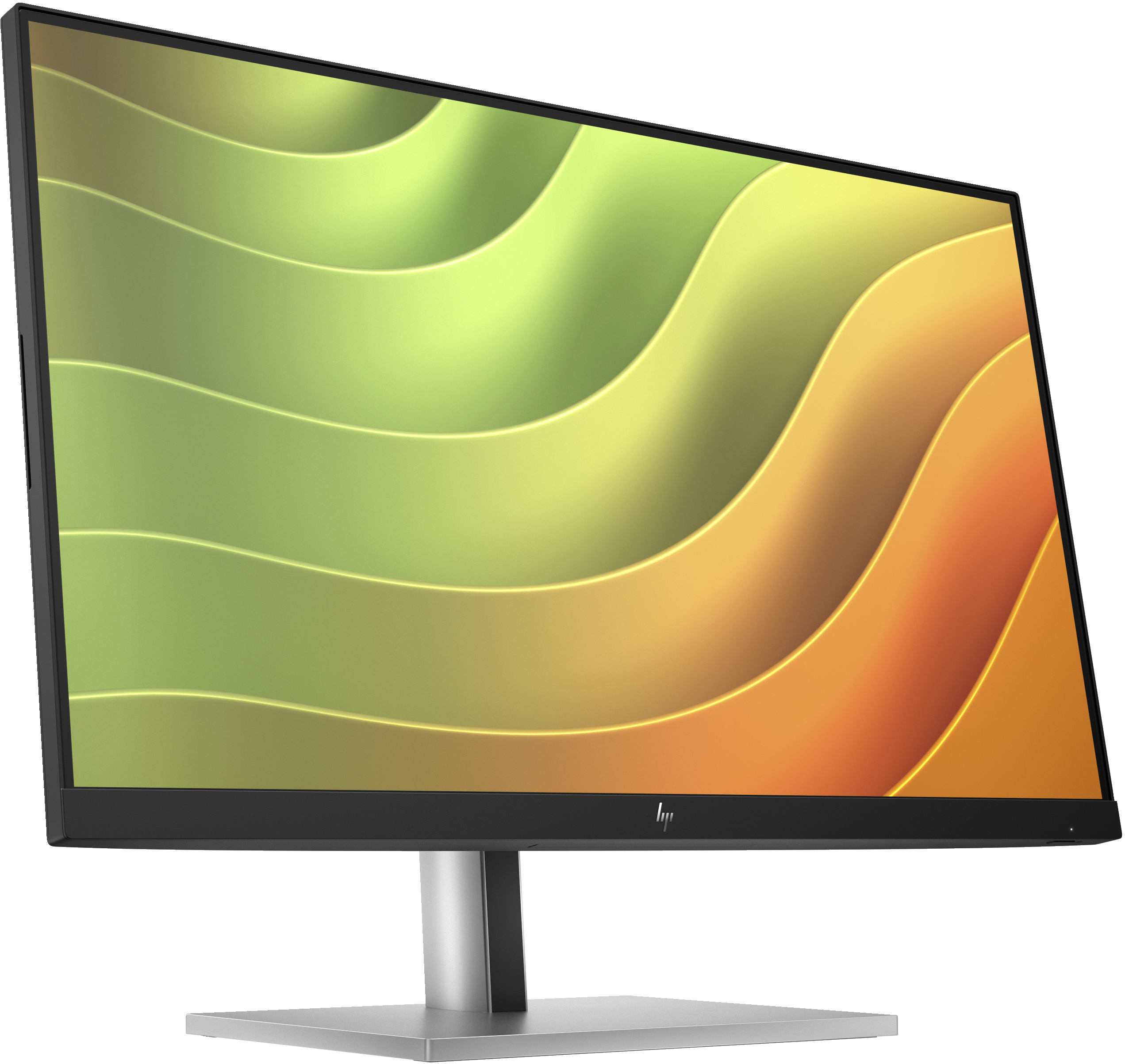 Un monitor de computadora que muestra un fondo ondulado y degradado en verde, naranja y amarillo.