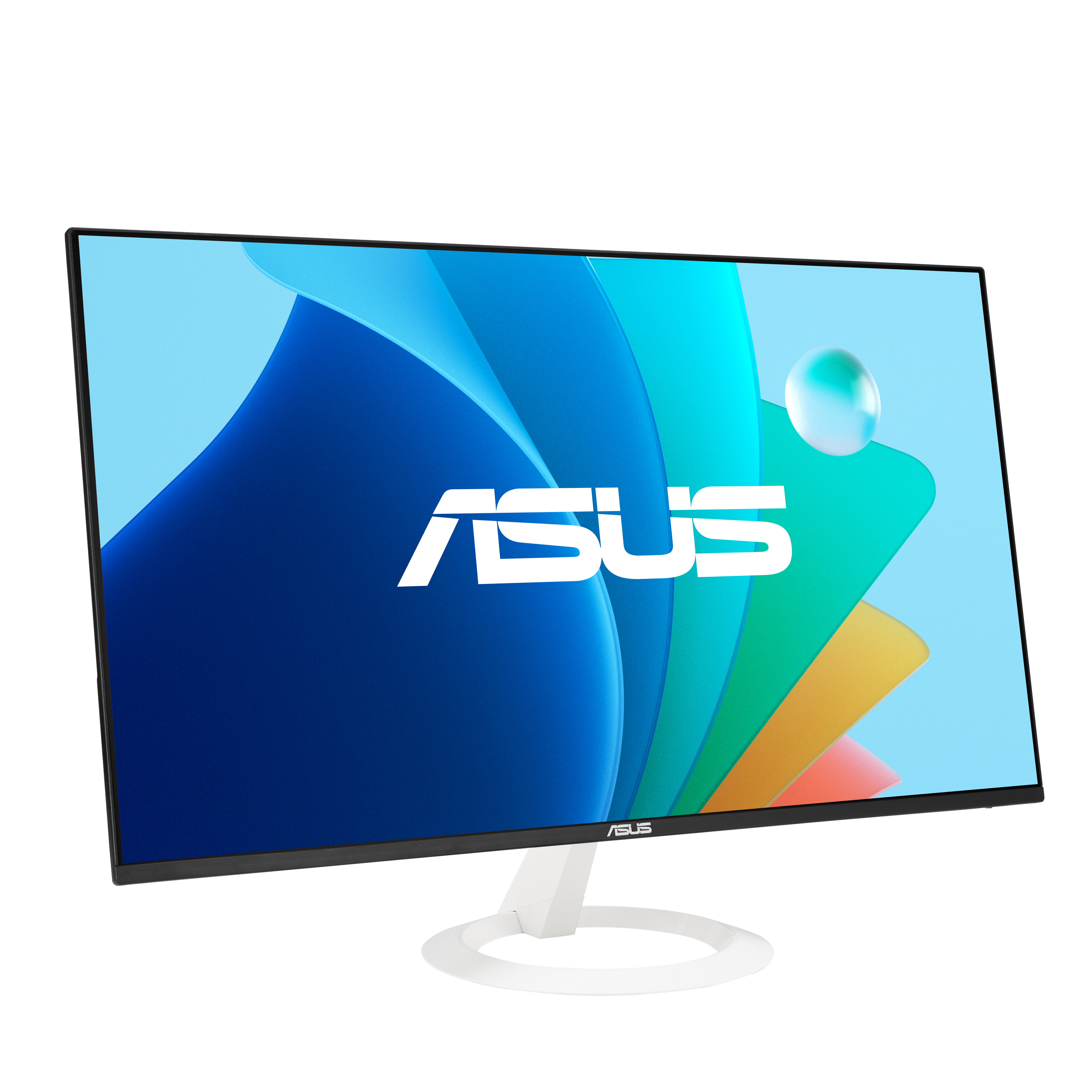 Biało-niebieski monitor z logo ASUS na ekranie.