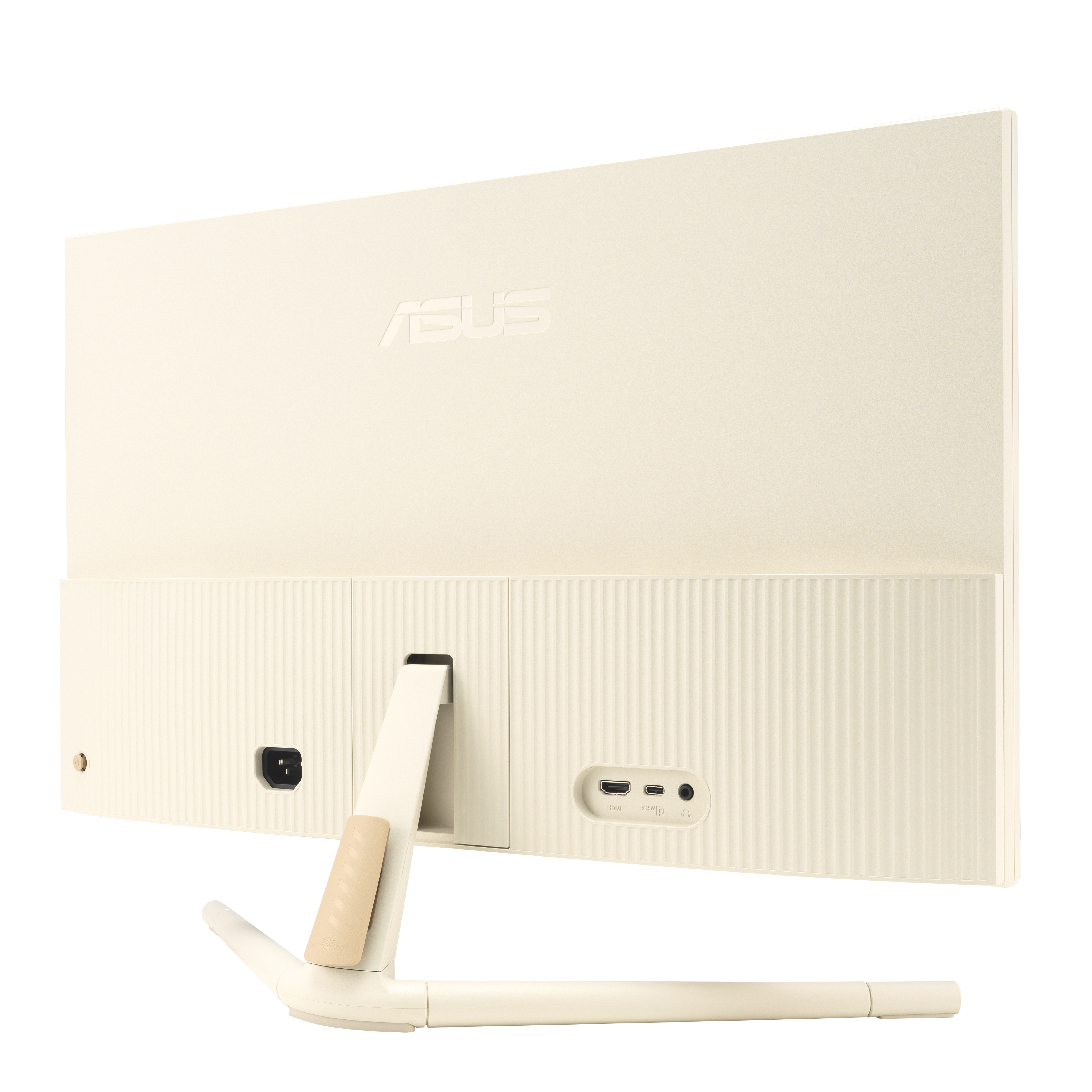 Beige ASUS monitor, back view, with stand.