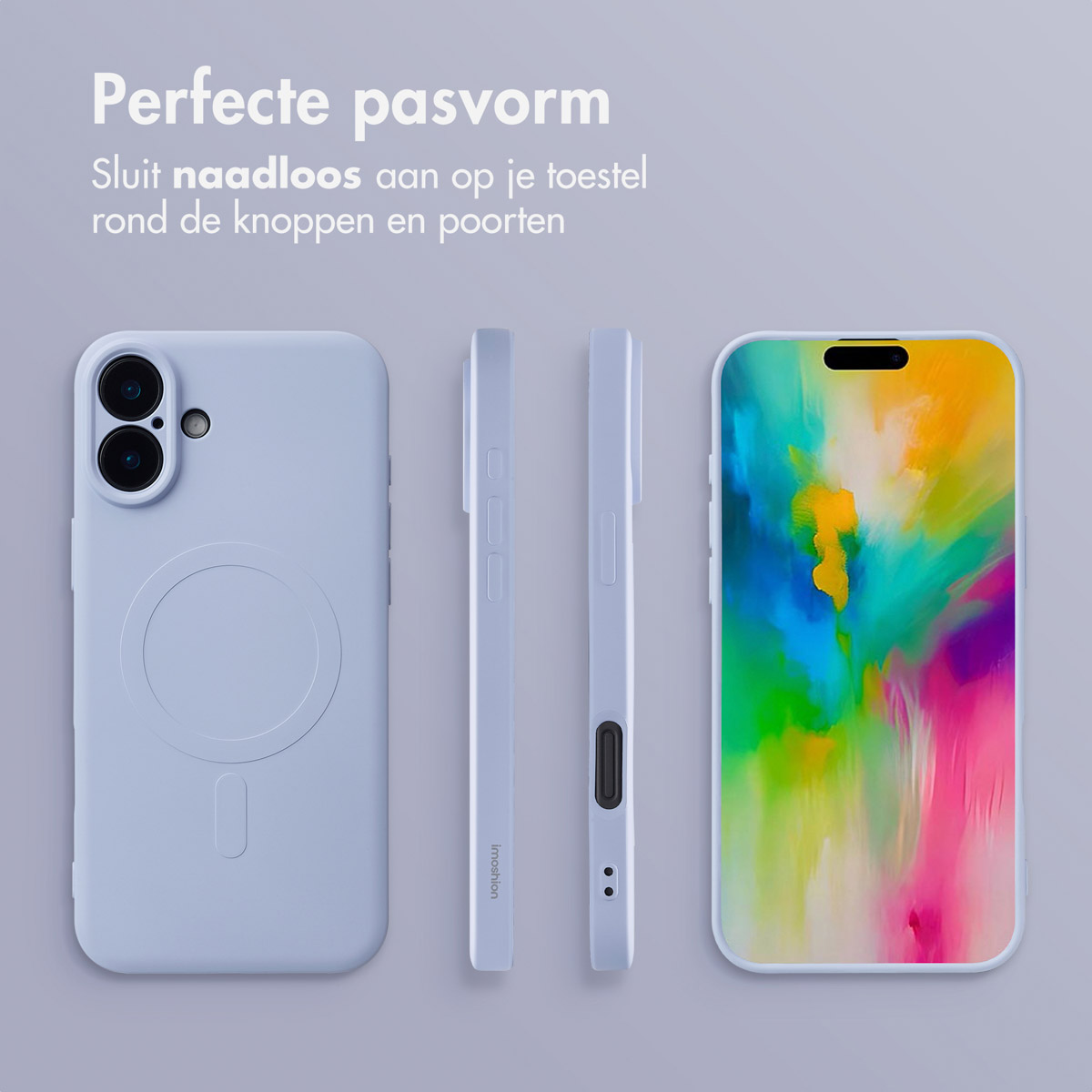 Un étui de téléphone avec un étui bleu et l'écran du téléphone. L'étui a un aimant.