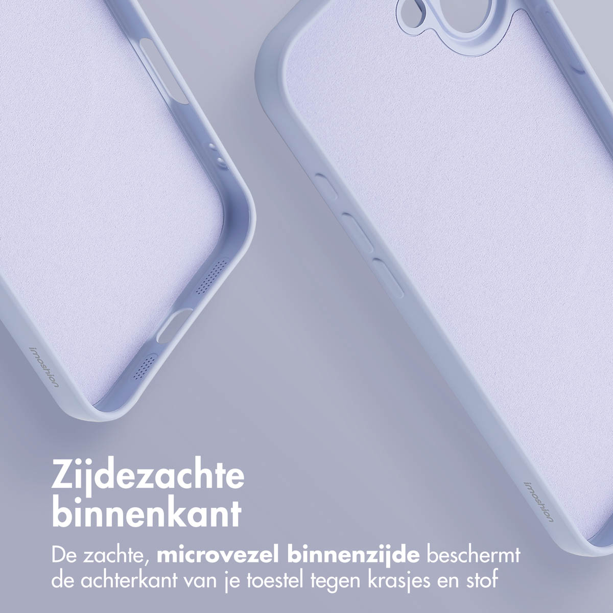 Deux coques de téléphone, gros plan, couleur violet clair. Fond blanc.
