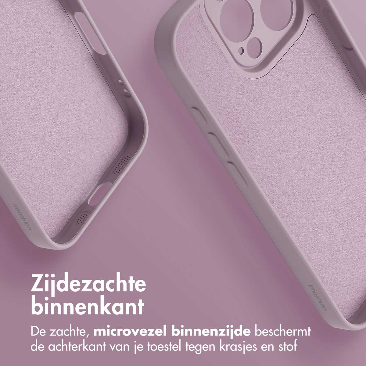 Deux coques de téléphone roses, chacune avec un intérieur en microfibre douce pour protéger l'appareil.