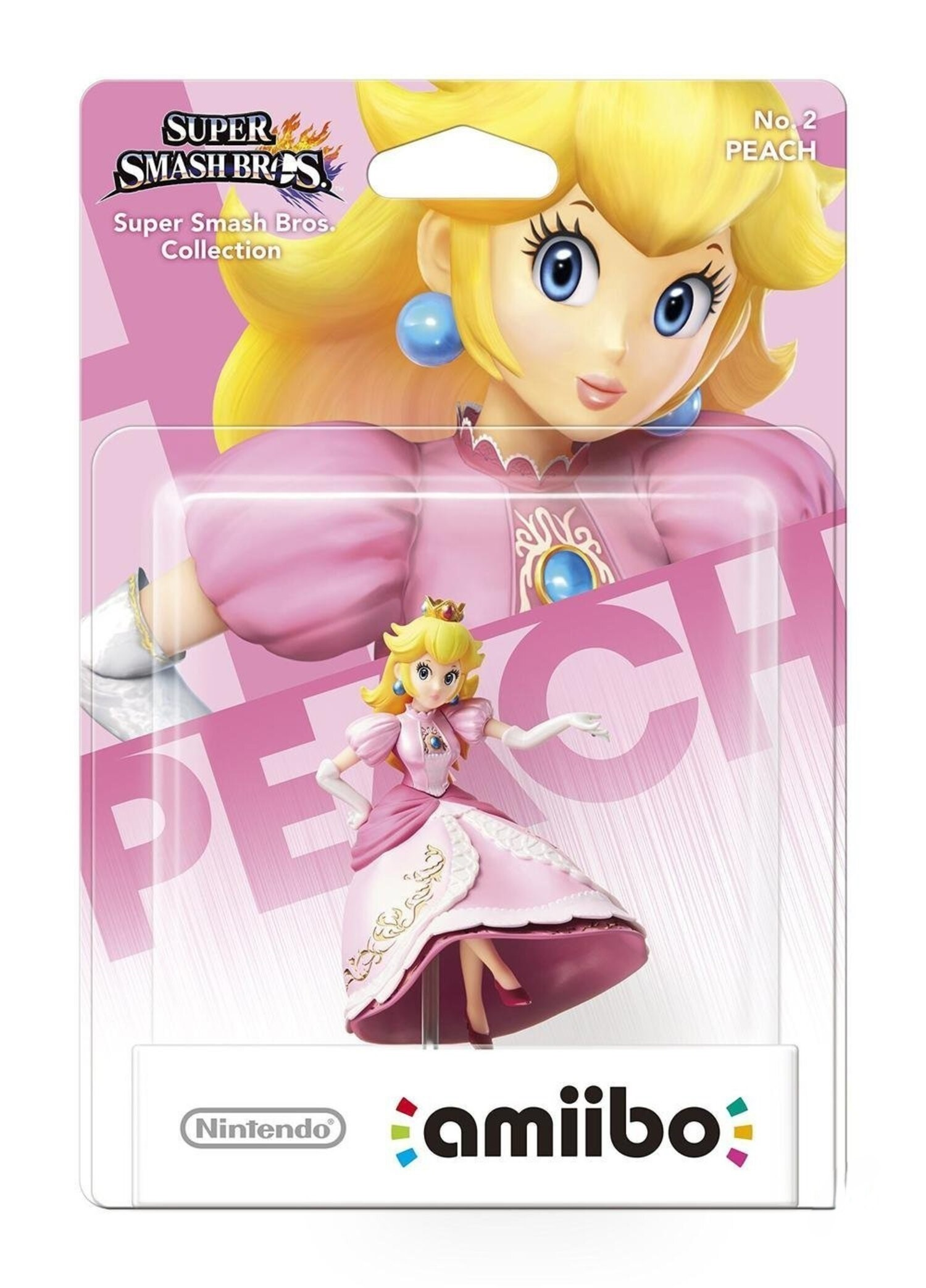Prinzessin Peach-Figur in Verpackung. Sie trägt ein rosa und weißes Kleid mit Krone.