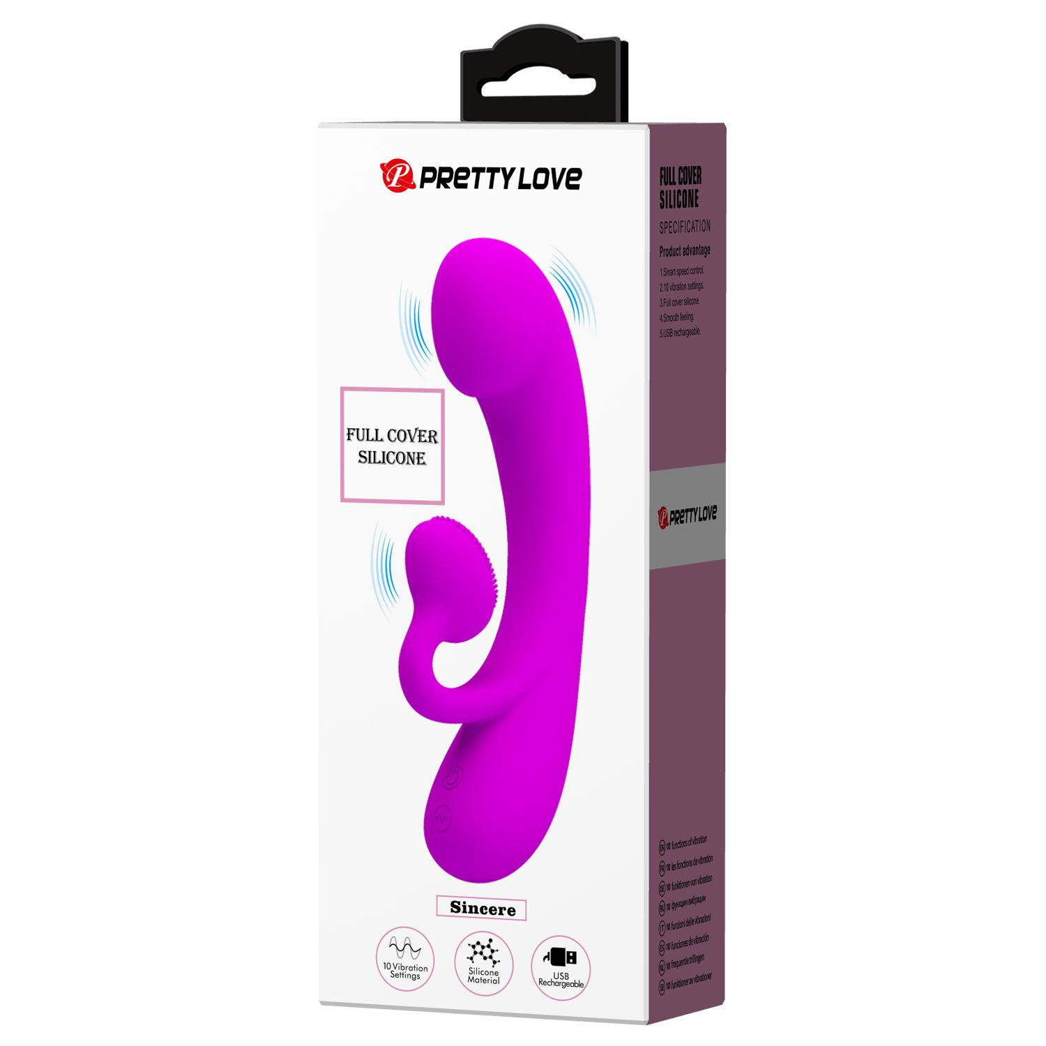 Pinker Pretty Love Vibrator in einer Box. Merkmale: Vollsilikon, 10 Vibrationsmodi, USB-aufladbar.