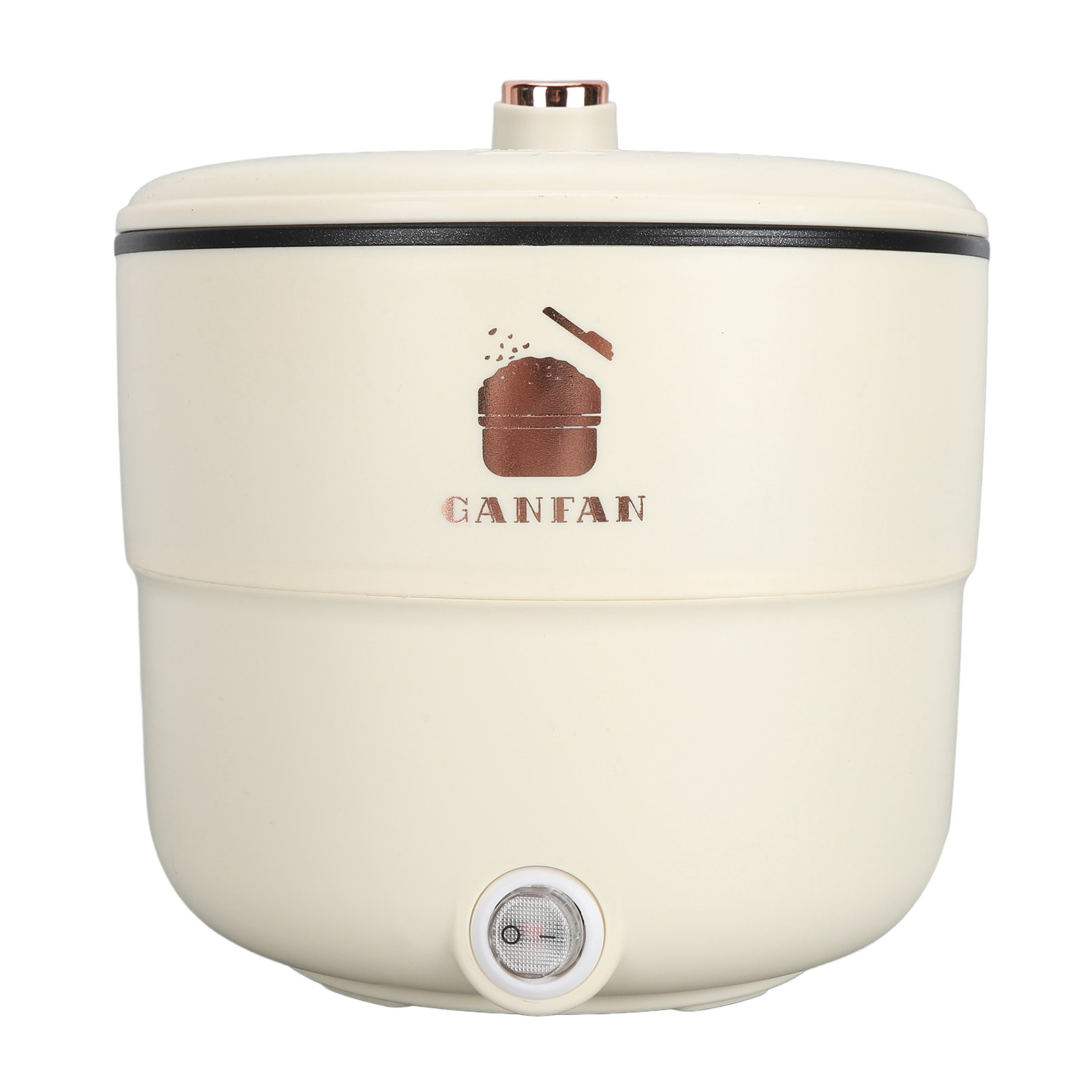 Ein zweistufiger, cremefarbener CANFAN-Lebensmittelbehälter mit roségoldenem Deckel.