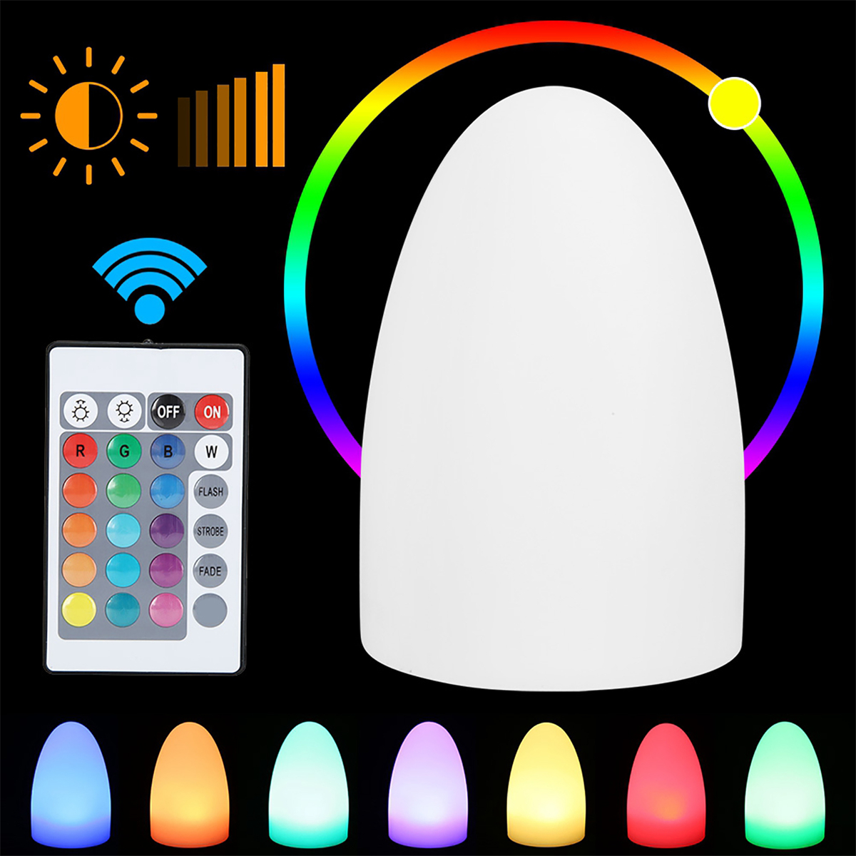 Weiße Lampe mit Farbkreis und Fernbedienung. Enthält eine Vielzahl von Farben.