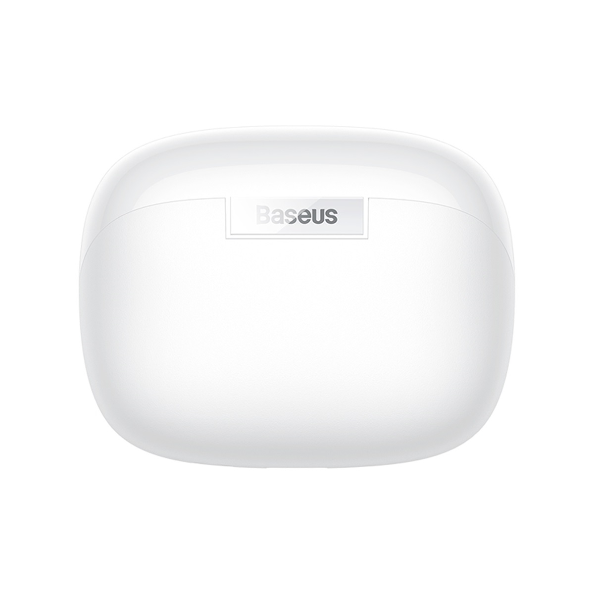 Białe etui na słuchawki Baseus z wyświetloną nazwą marki.