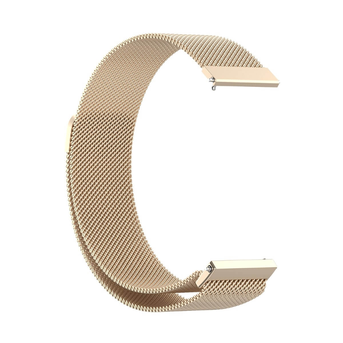 Goldenes Metallarmband. C-Form. Weißer Hintergrund.