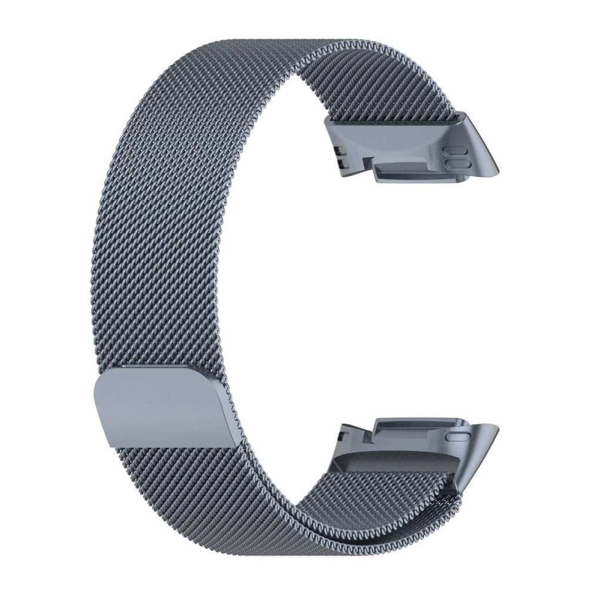 Silbernes Uhrenarmband. Mit Mesh-Design und Verschluss.