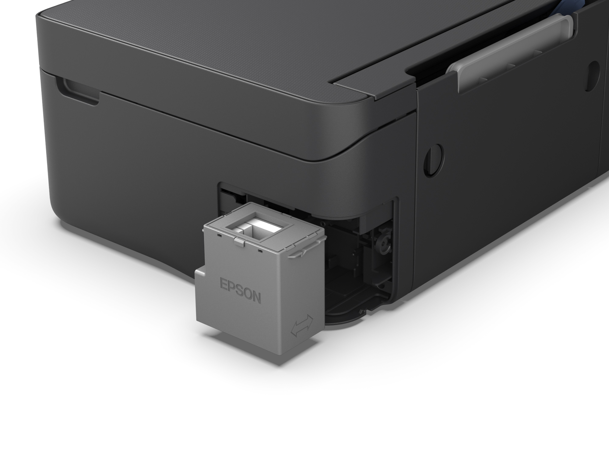 Primo piano di una cartuccia d'inchiostro Epson che viene inserita nella stampante.