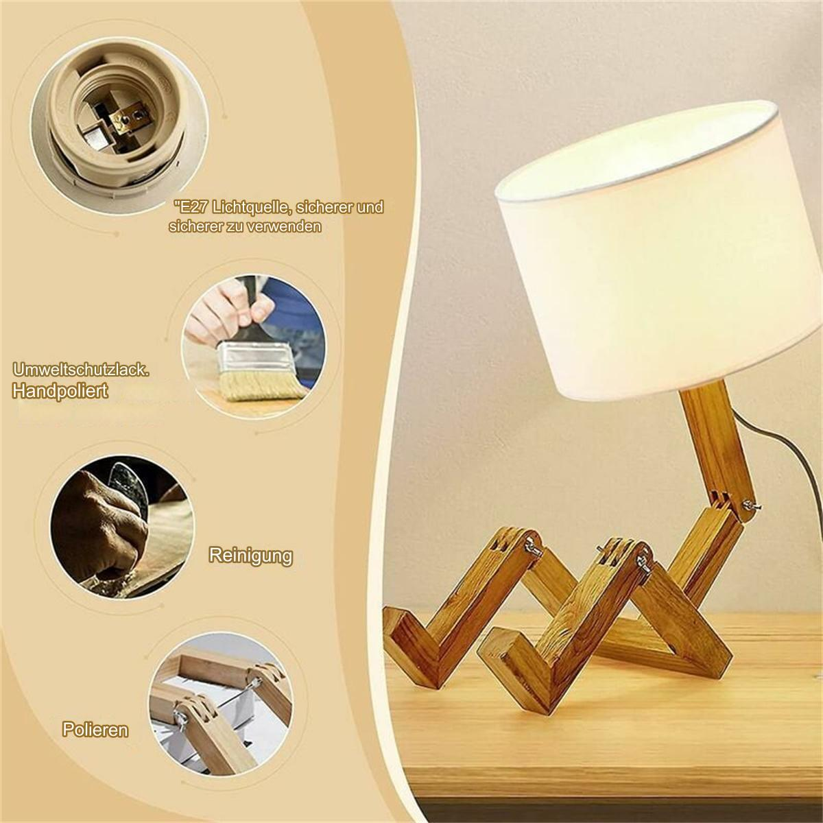 Holzlampe mit verstellbaren Beinen, Detailbilder.
