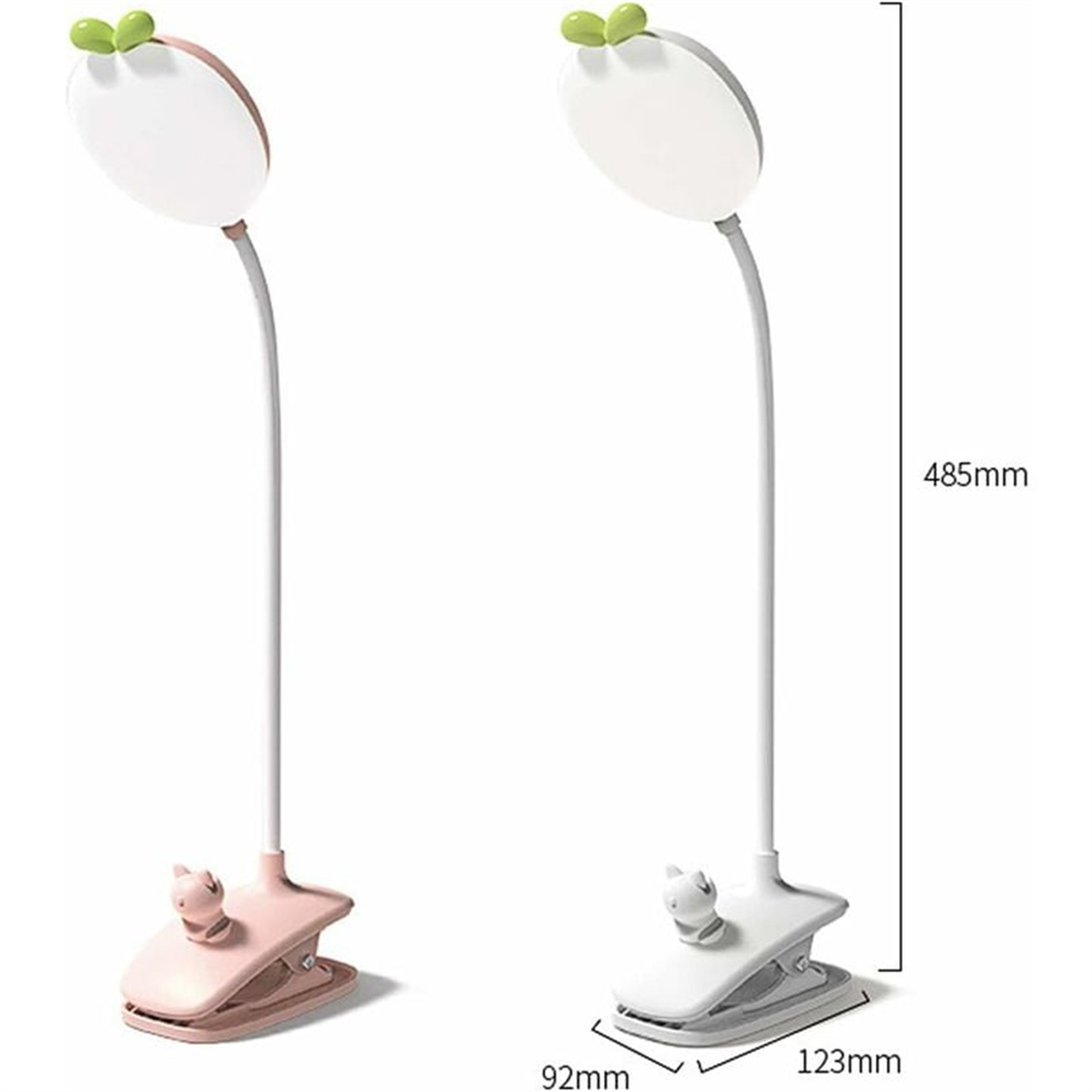 Zwei Cartoon-Lampen mit rosa und weißen Basen und grünen, blattartigen Spitzen.