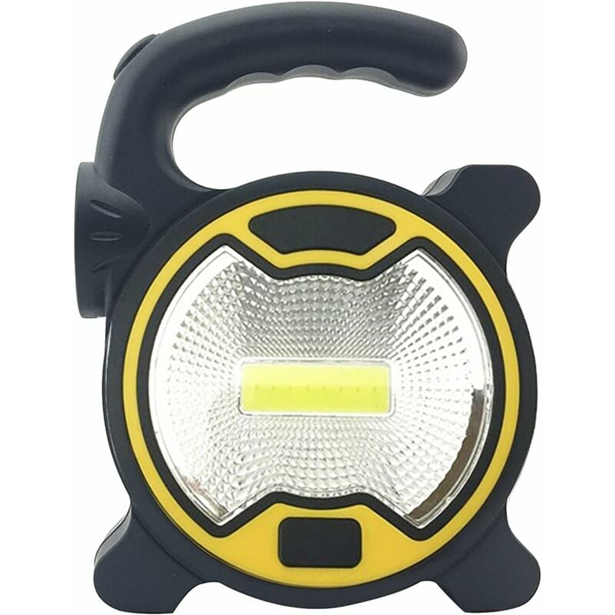 Schwarzer und gelber tragbarer LED-Scheinwerfer mit Griff.