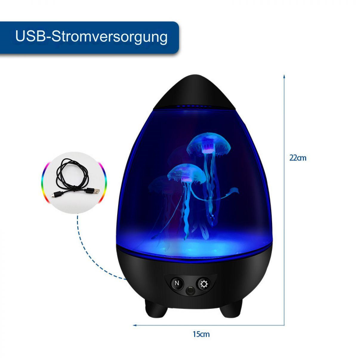 Schwarze und blaue Quallenlampe mit einem USB-Kabel.