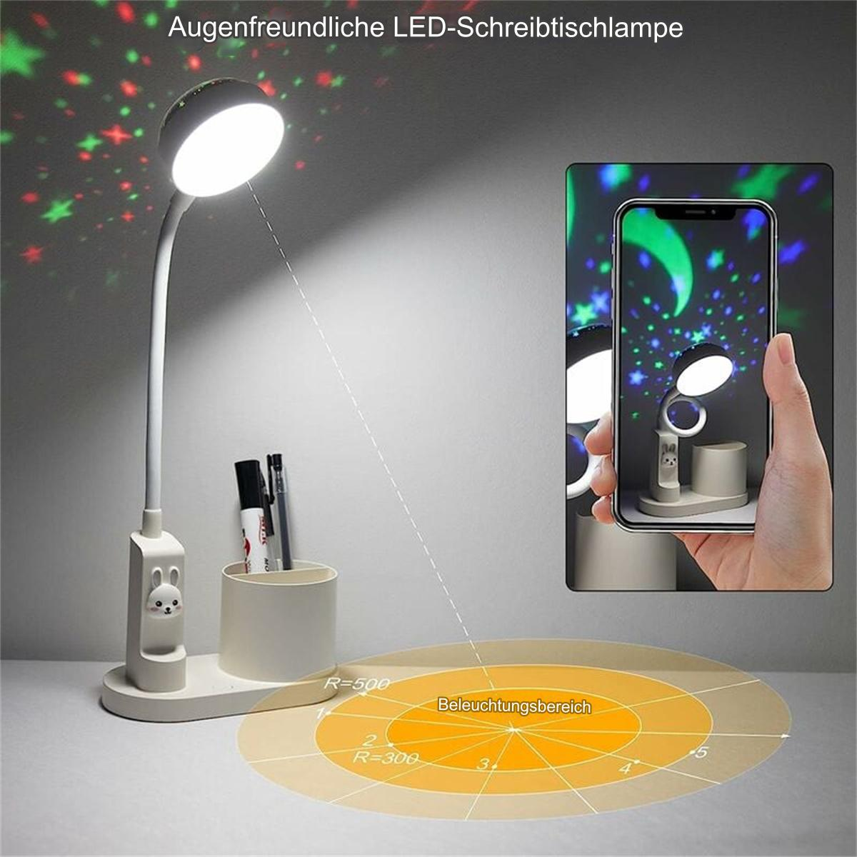Tischlampe mit Sternenprojektion, Telefon mit Projektion und Stifthalter.