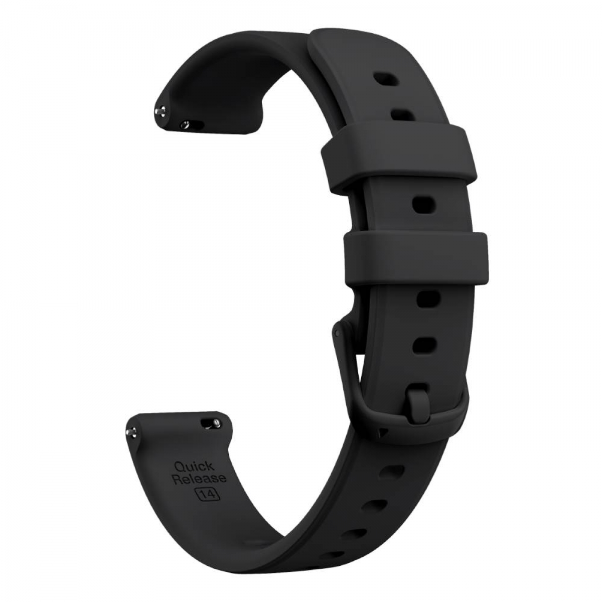 Ein schwarzes Uhrenarmband mit Schnalle und Schnellverschluss.