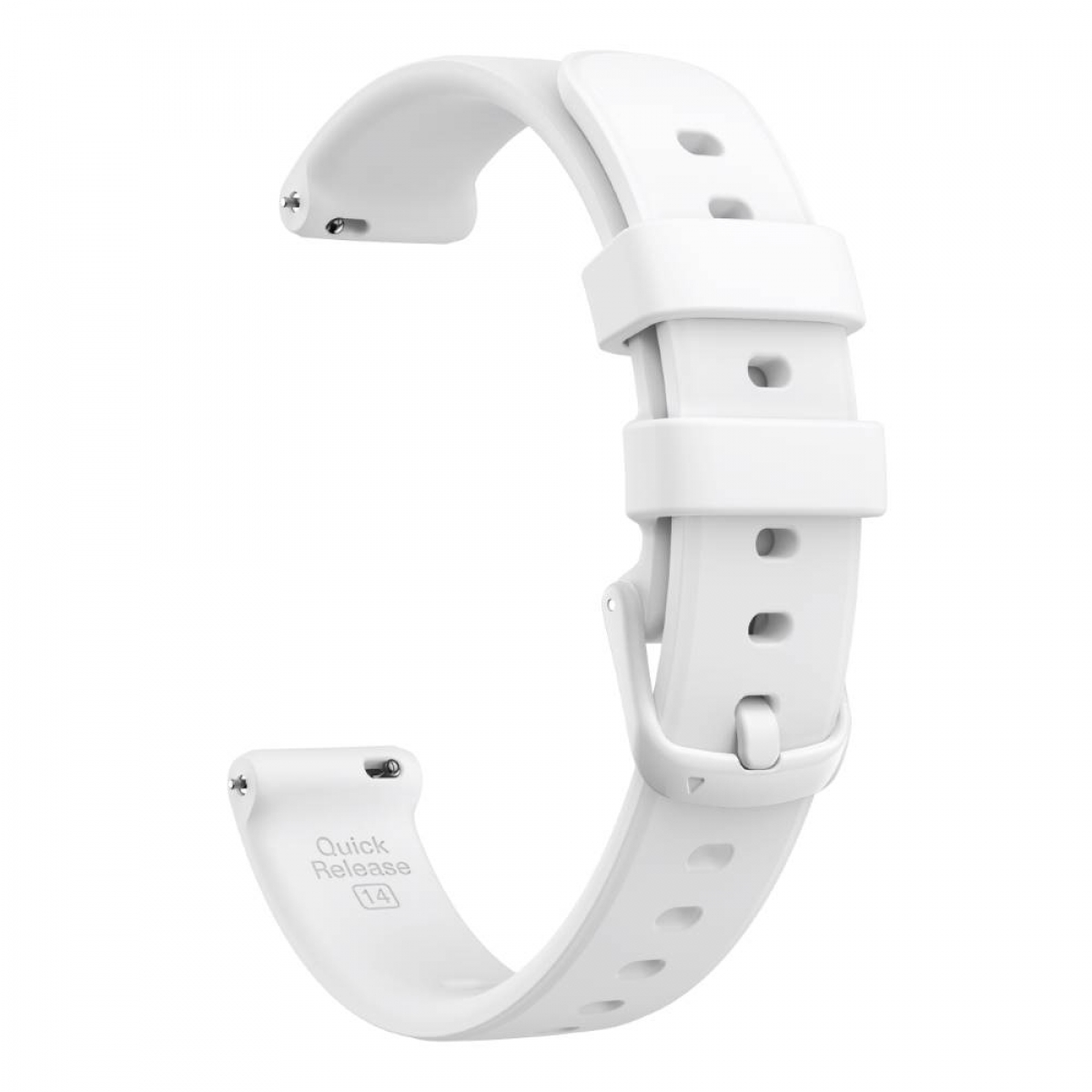 Weißes Smartwatch-Armband. Quick Release-Etikett. Isoliert auf weißem Hintergrund.