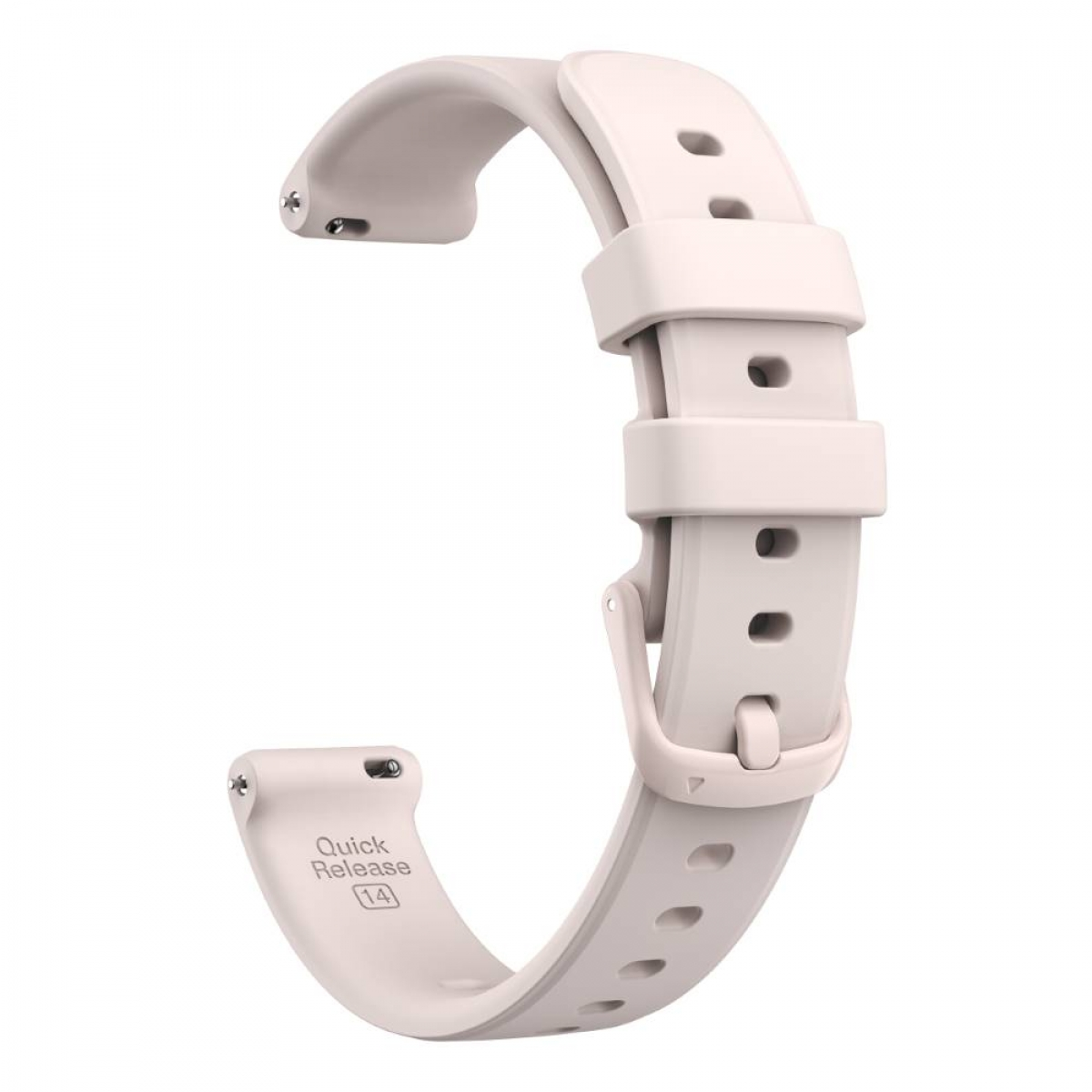Hellrosa Uhrenarmband mit Schnellverschluss. Das Armband ist gebogen, mit Löchern zur Anpassung.