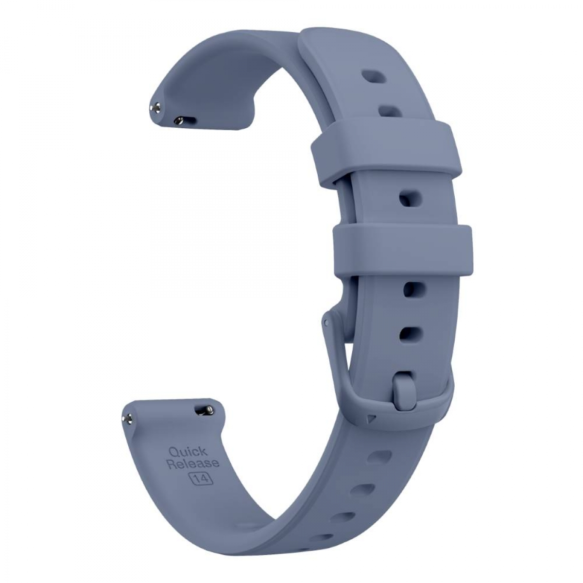 Blaues Uhrenarmband mit Schnellverschlussmechanismus. Weißer Hintergrund.
