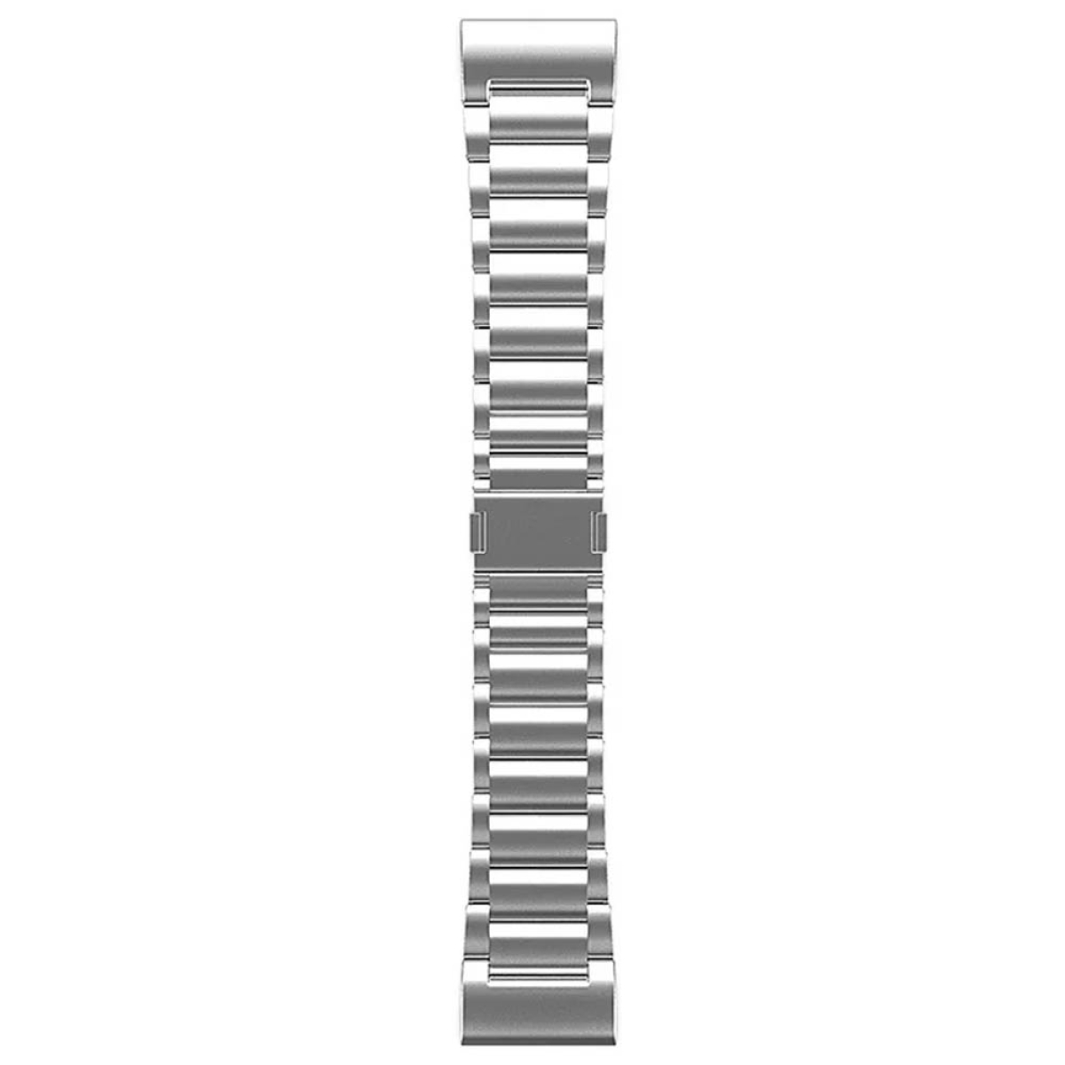 Silbernes Metall-Uhrenarmband mit Verschluss. Es ist gerade.