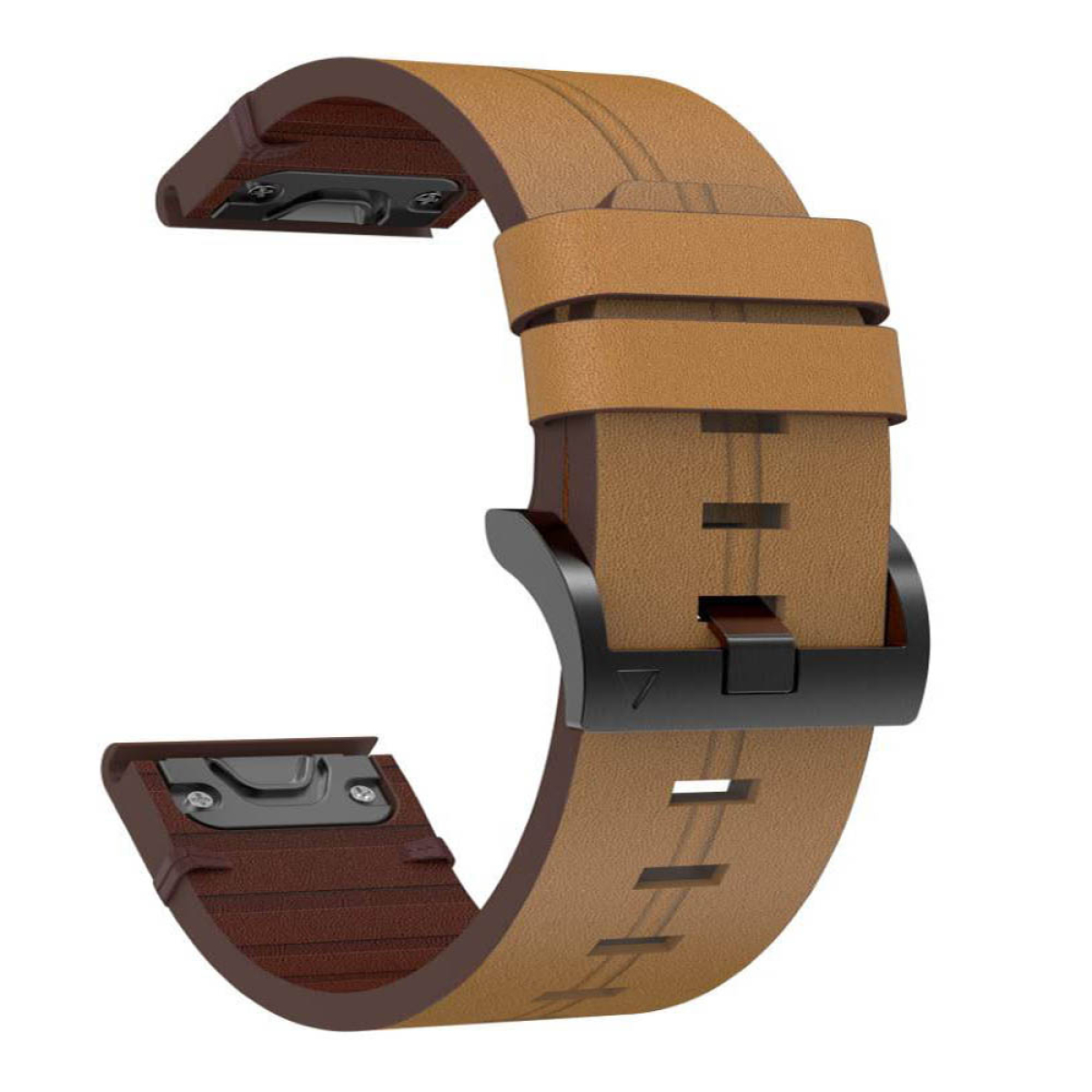 Braunes Lederuhrenarmband, schwarze Schnalle, geschwungenes Design.