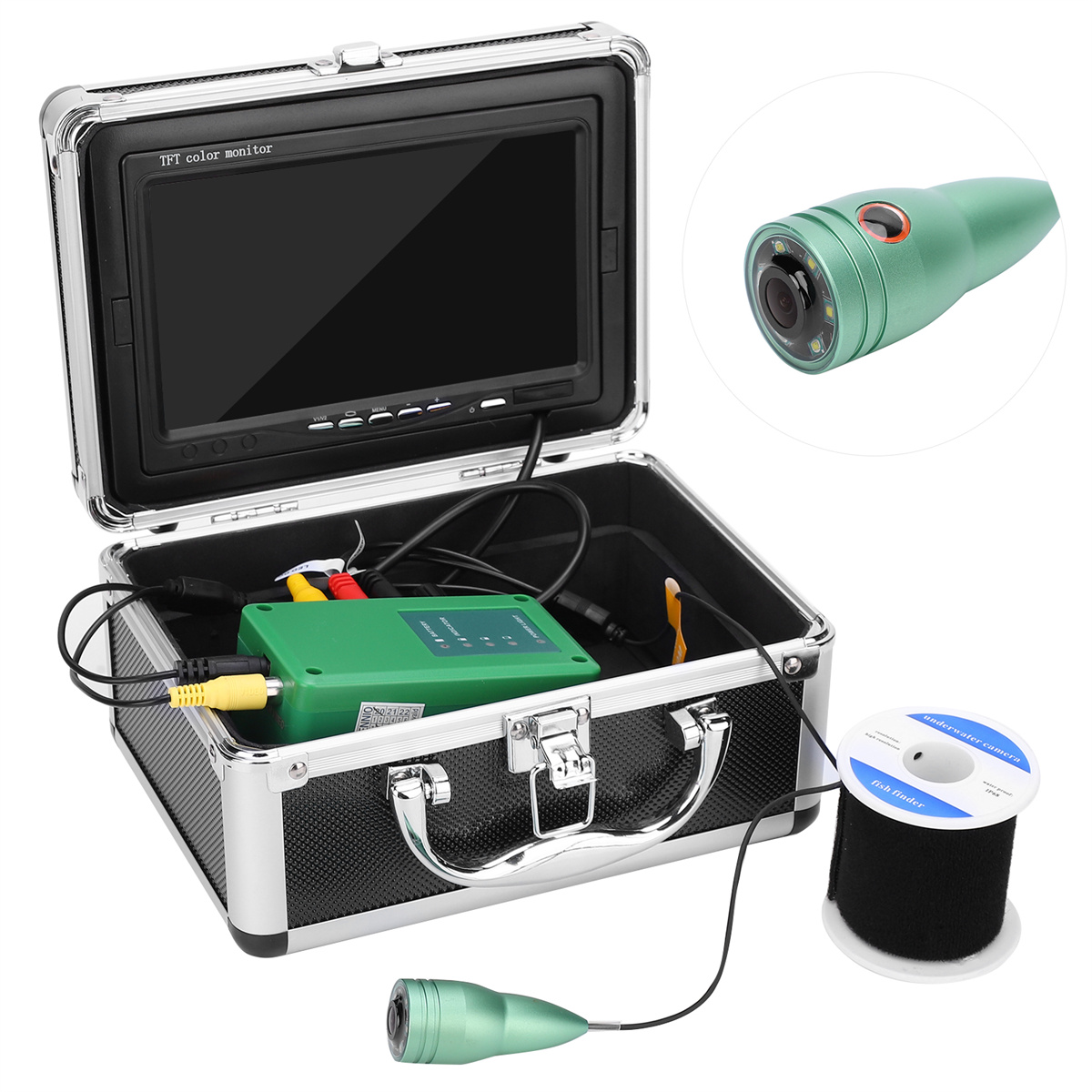 Unterwasserkamerasystem in Metallkoffer mit Monitor.