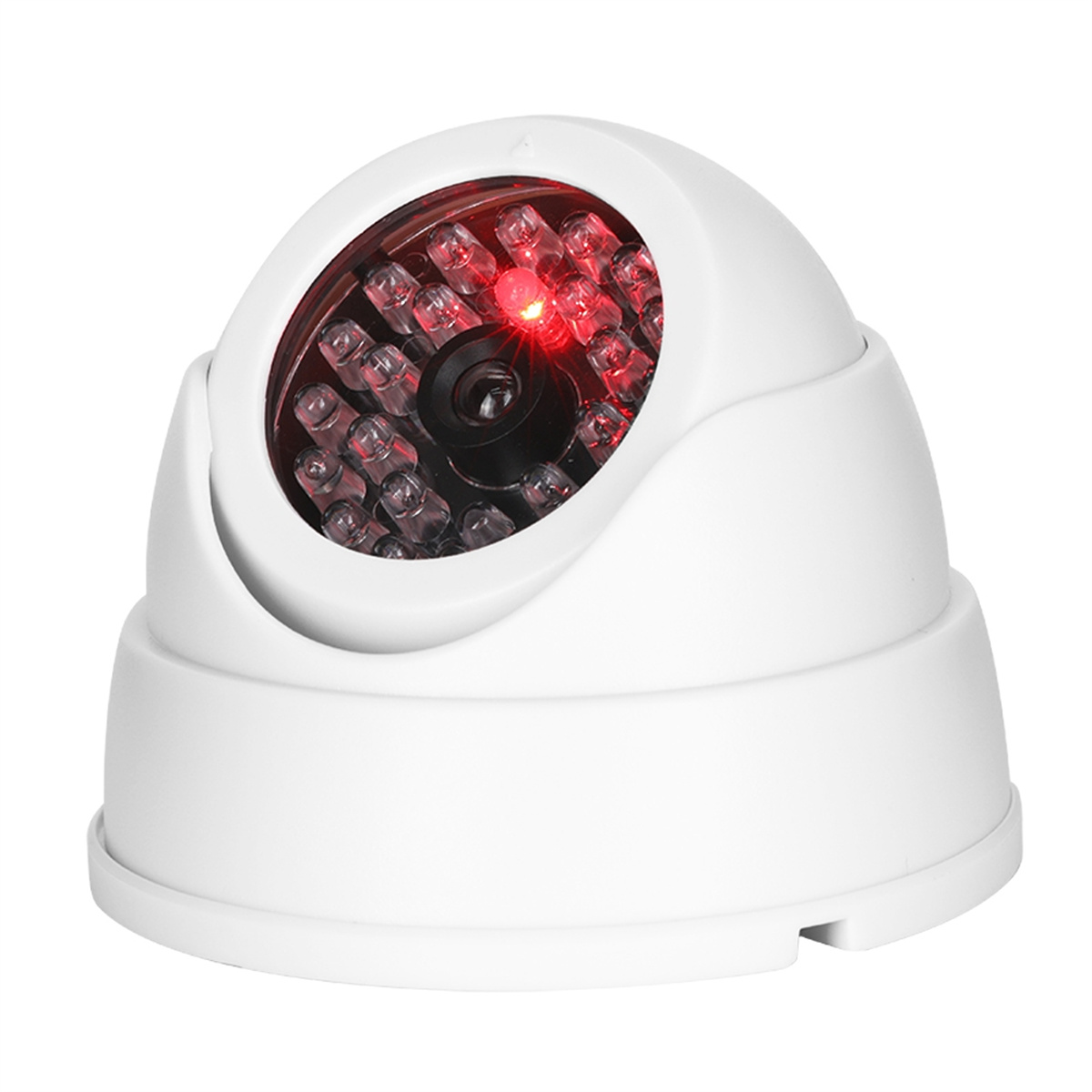 Weiße Dome-Kamera mit roten Lichtern. Schwarze Linse. Isoliert.