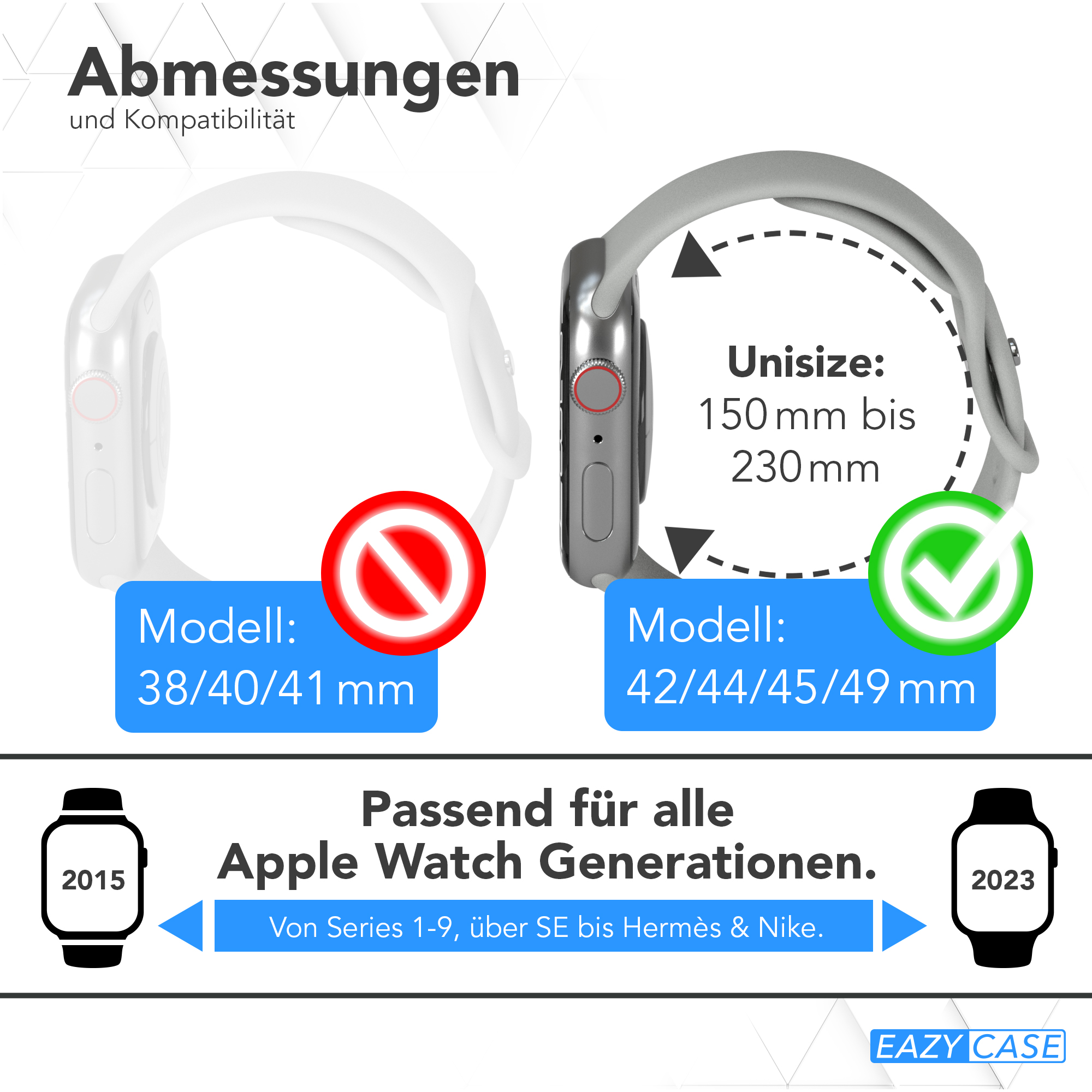 Apple Watch Kompatibilitätstabelle: Modelle und Größen.