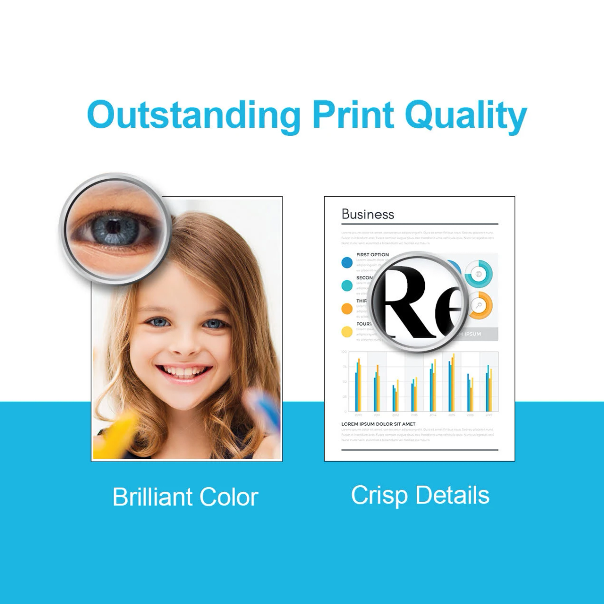 Obrazek przedstawiający twarz dziewczynki i dokument biznesowy z powiększeniami.