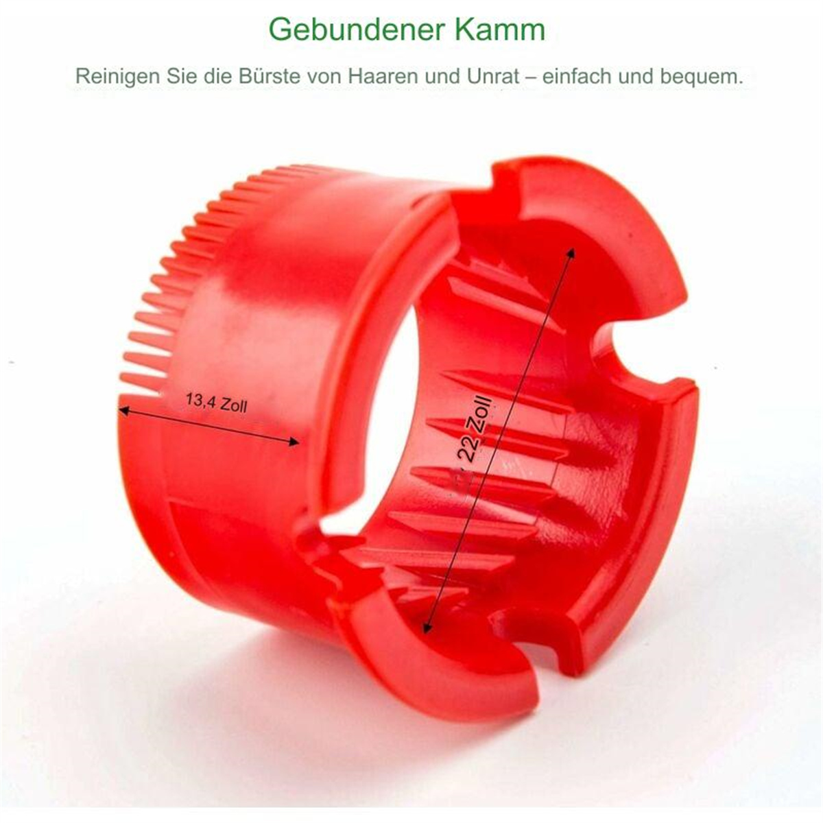 Roter Haarschneidekamm aus Kunststoff mit Maßangaben. Text lautet 'Gebundener Kamm'.