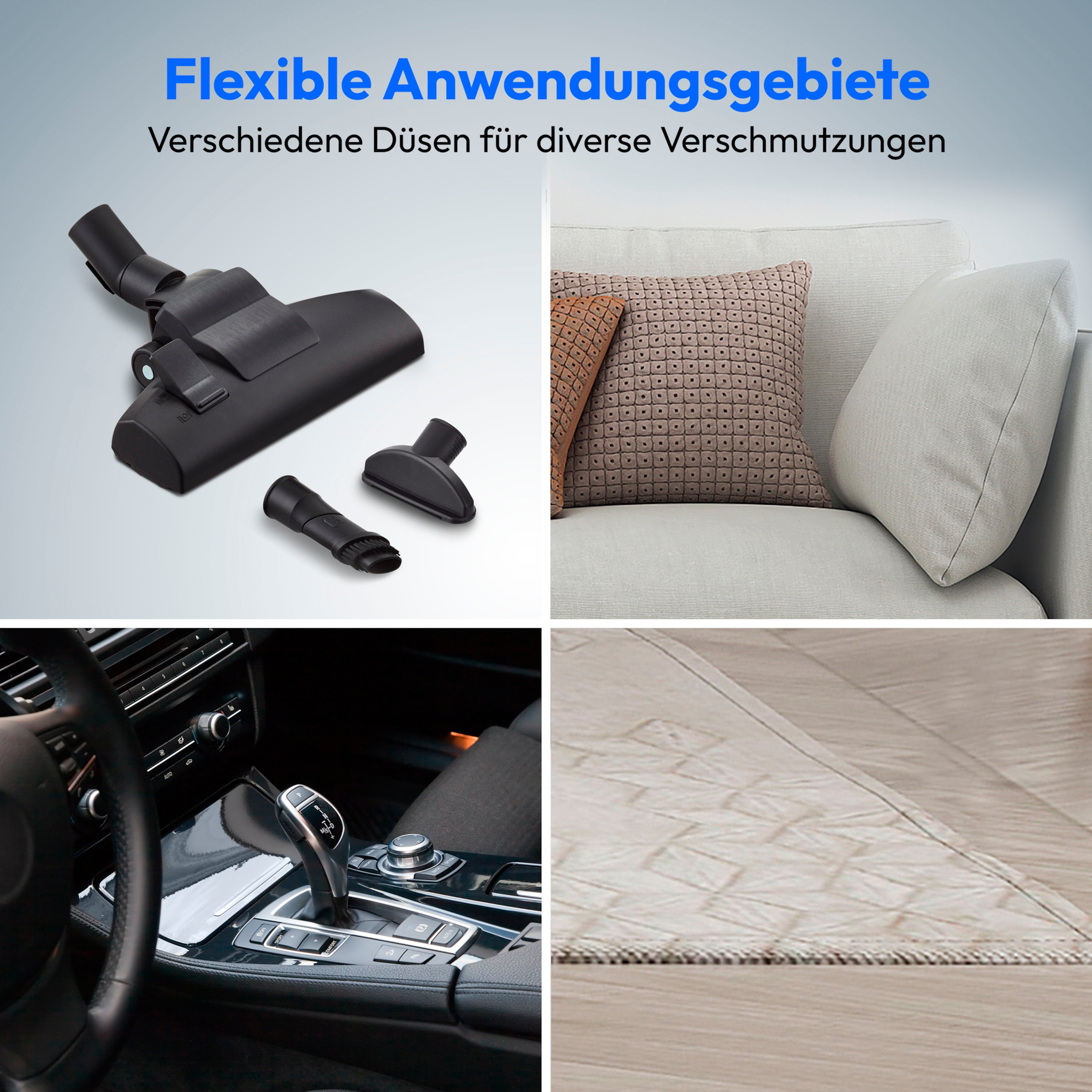 Imagen con accesorios de aspiradora, un sofá, un interior de coche y una alfombra.