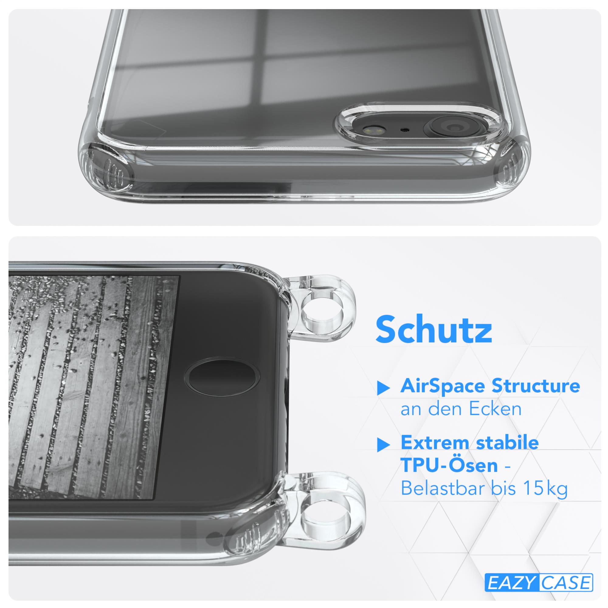 Eine transparente Handyhülle auf einem Telefon. Der Text lautet 'AirSpace Structure' und 'Extrem stabile' mit Gewichtsgrenze.