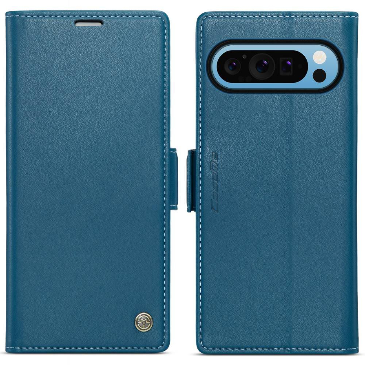 Blaue Handyhülle, Vorder- und Rückansicht, mit Kameraausschnitt.