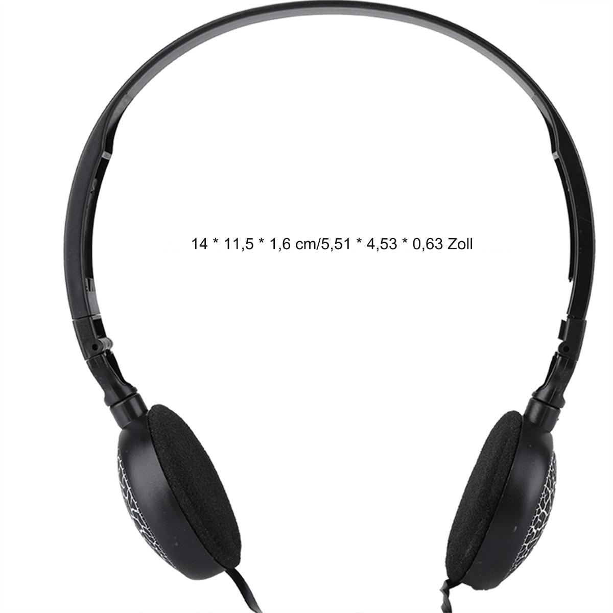 Schwarze Kopfhörer mit Kabel. Text auf dem Bild gibt die Größe in cm/Zoll an.