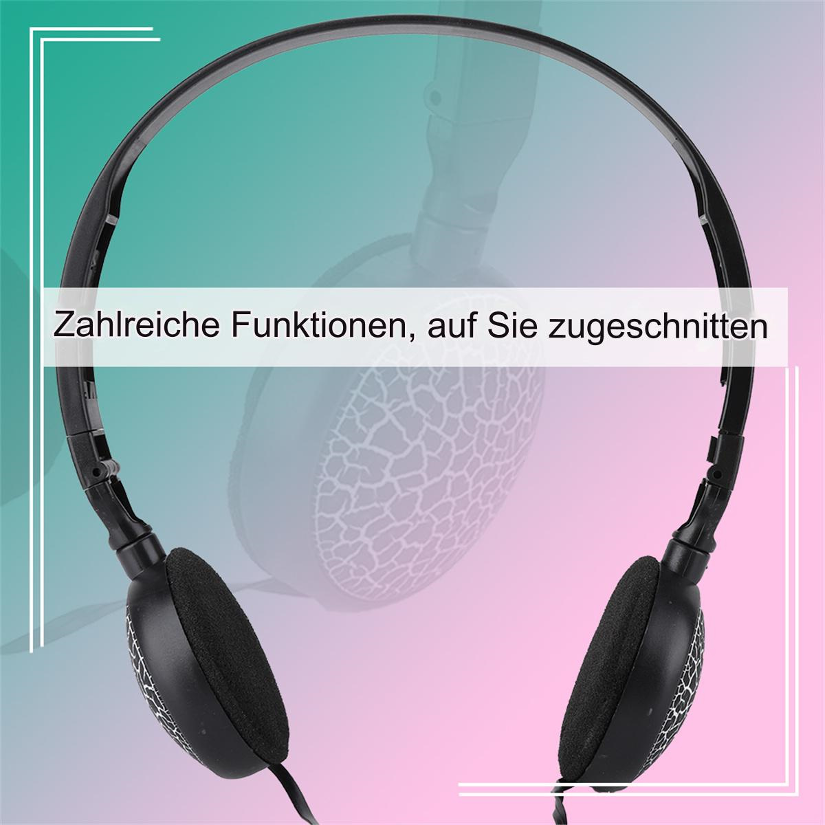 Schwarze Kopfhörer mit weißem, rissigem Muster auf den Ohrmuscheln.
