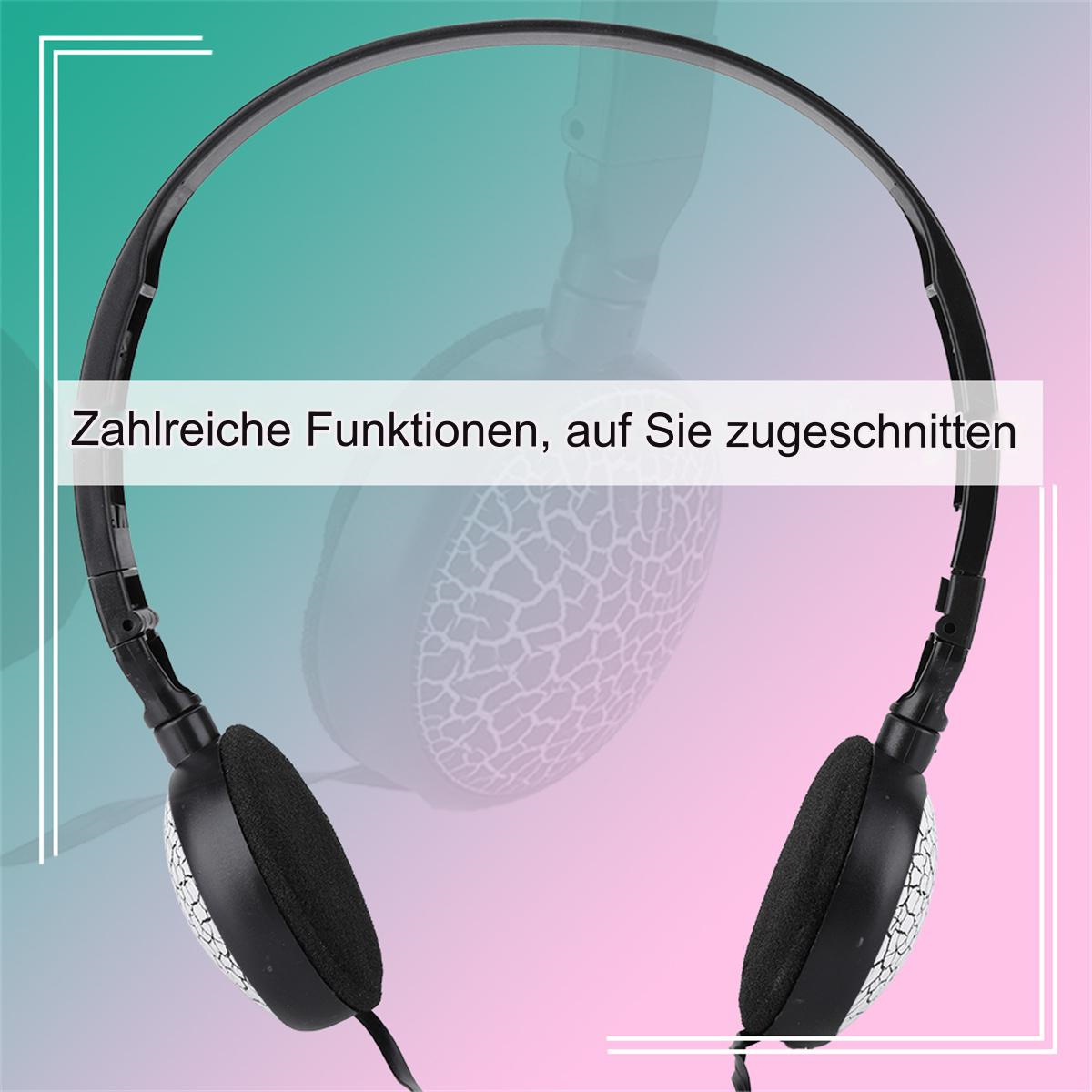 Schwarze Kopfhörer mit Rissmuster auf den Ohrmuscheln, Text: Zahlreiche Funktionen.
