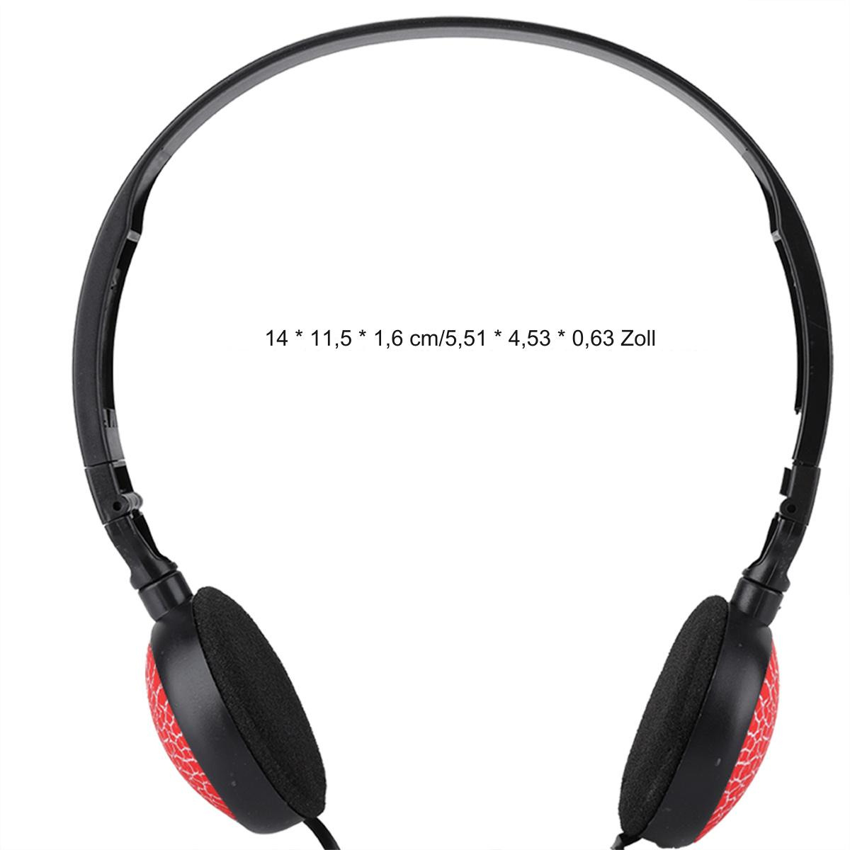 Rote und schwarze Kopfhörer mit Kabel. Spezifikationen im Text über den Kopfhörern.