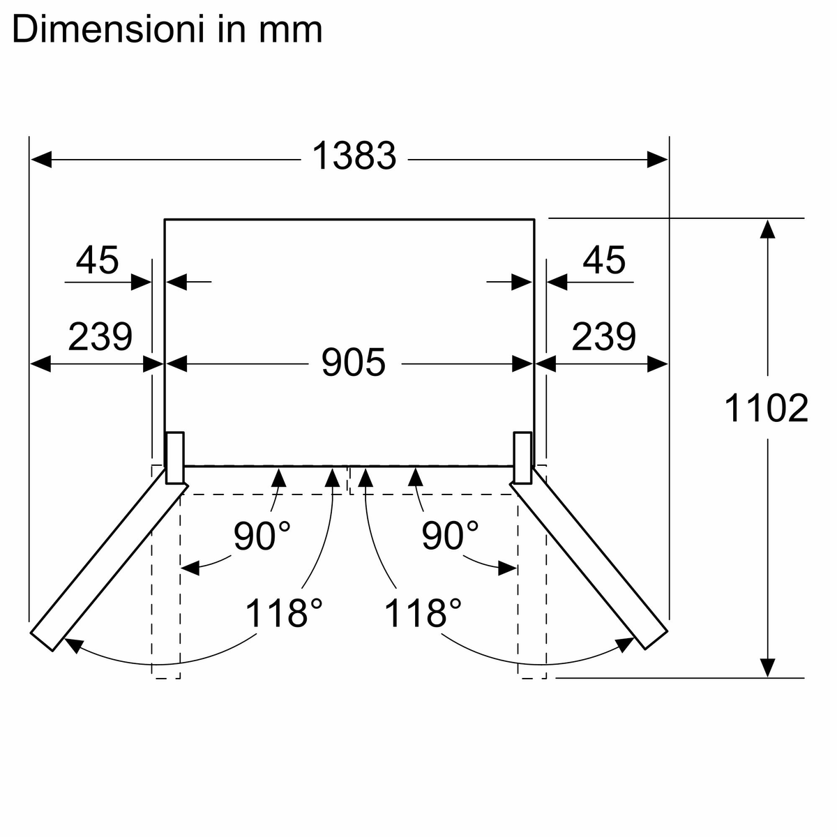 Un dibujo técnico que muestra dimensiones y ángulos. Líneas y medidas etiquetadas.