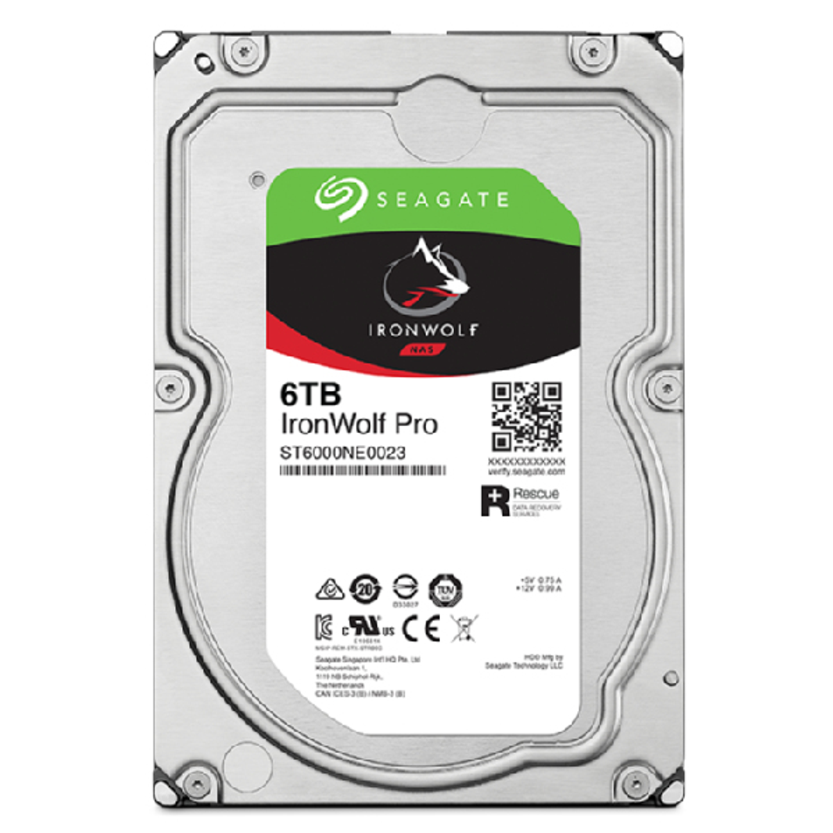 Dysk twardy Seagate IronWolf Pro 6TB, pokazujący dysk i szczegóły etykiety.