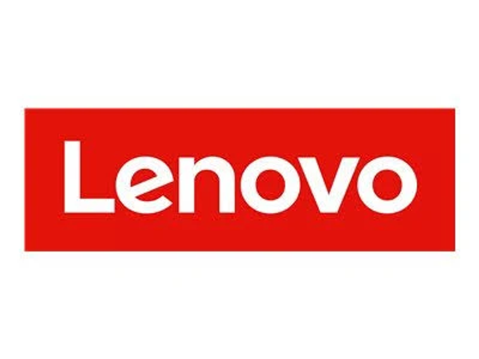 El logotipo de Lenovo sobre un fondo rojo. El logotipo consta de letras blancas.