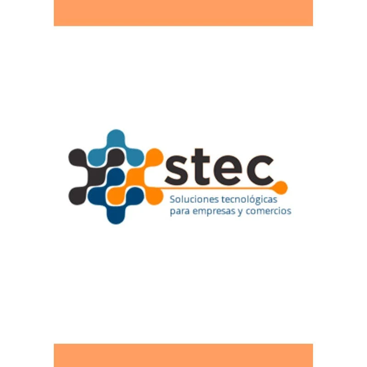 Logo 'stec' z kolorowymi elementami układanki i tekstem 'Soluciones tecnológicas para empresas y comercios'.