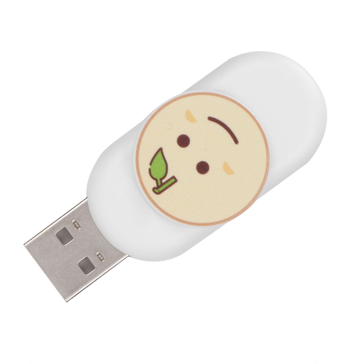 Weißer USB-Stick mit einem lächelnden Gesicht. USB mit Smiley-Design.