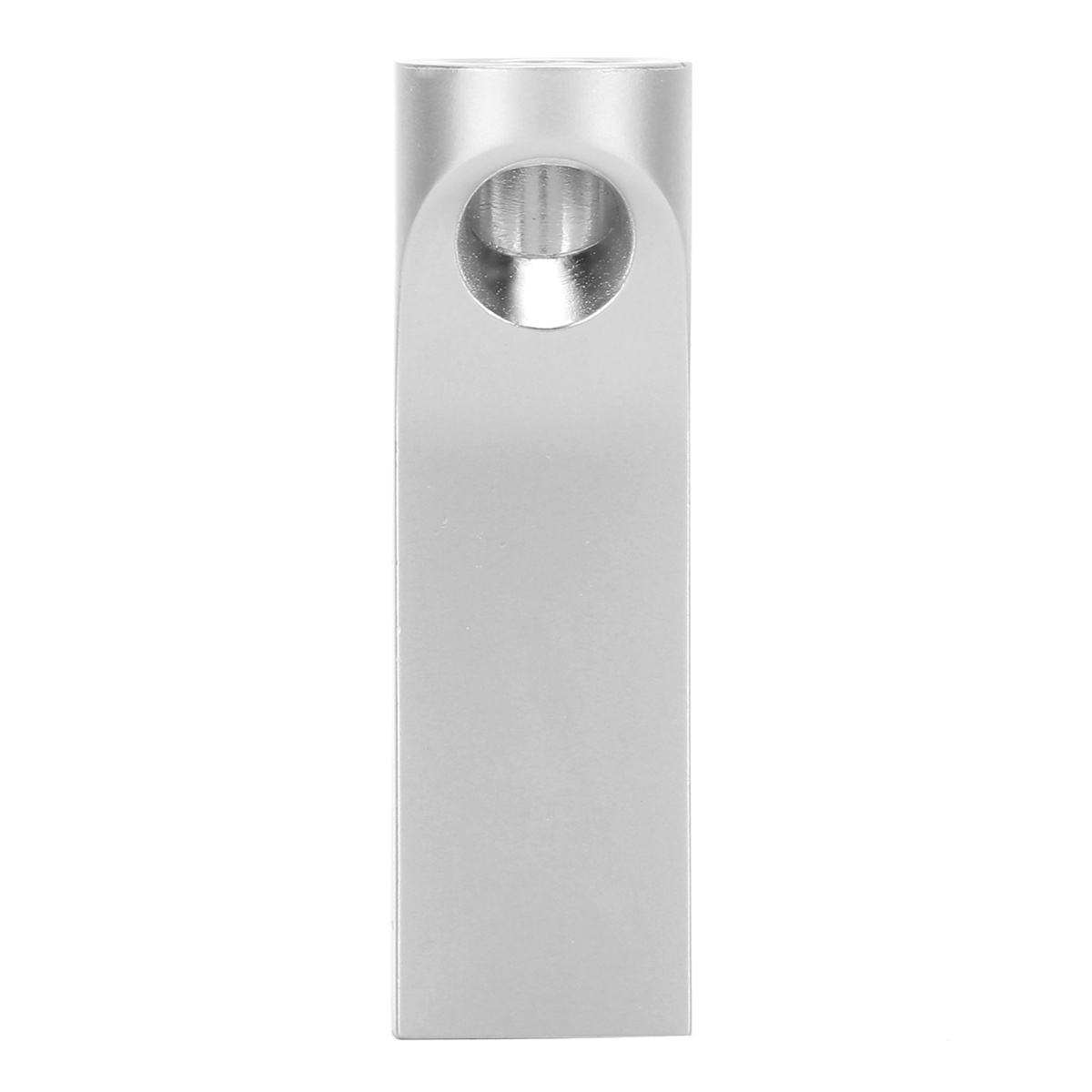 Silberner USB-Stick. Es hat ein Loch für ein Schlüsselband.