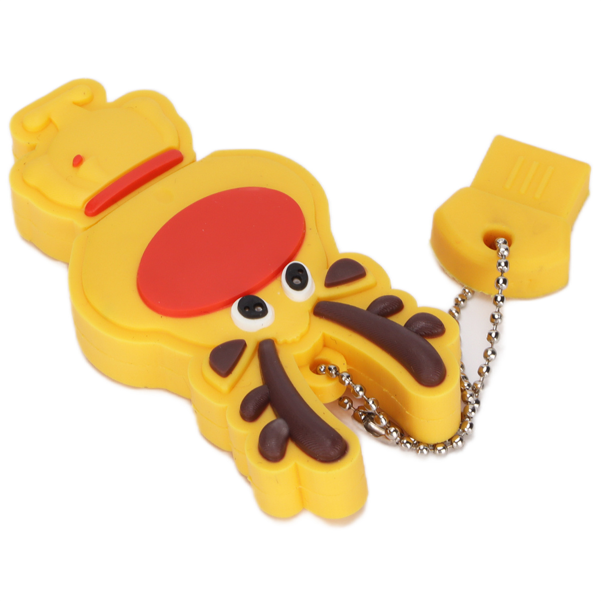 Gelber USB-Stick in Form einer Zeichentrickfigur mit Schlüsselanhänger.